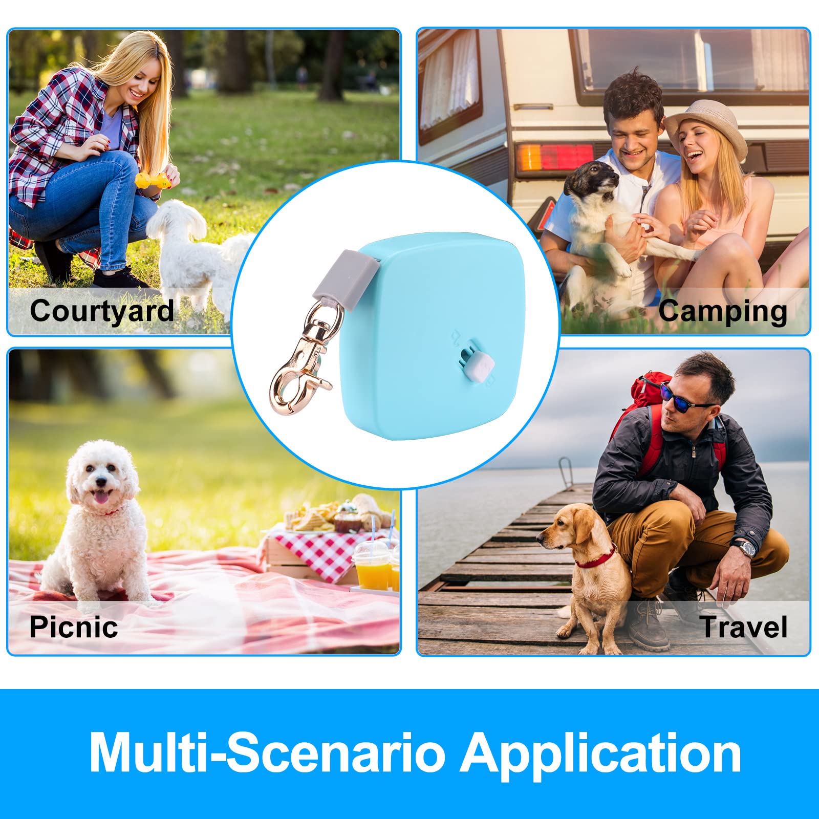 Retractable Dog Leash for Small Dogs & Cats up to 11lbs - 6.5ft Anti-Pull Nylon Tape Leash with Wrist Strap & One-Hand Brake - Hands Free, Portable Walking Leash for Puppies & Kittens (Blue Square) - Perfect for Daily Walks, Jogging & Outdoor Adventures