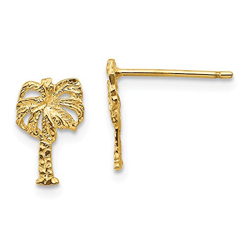 14K Yellow Gold Palm Tree Post Earrings for Women - Tropical Beach Jewelry Gift - Perfect for Vacation, Summer, and Boho Style Outfits