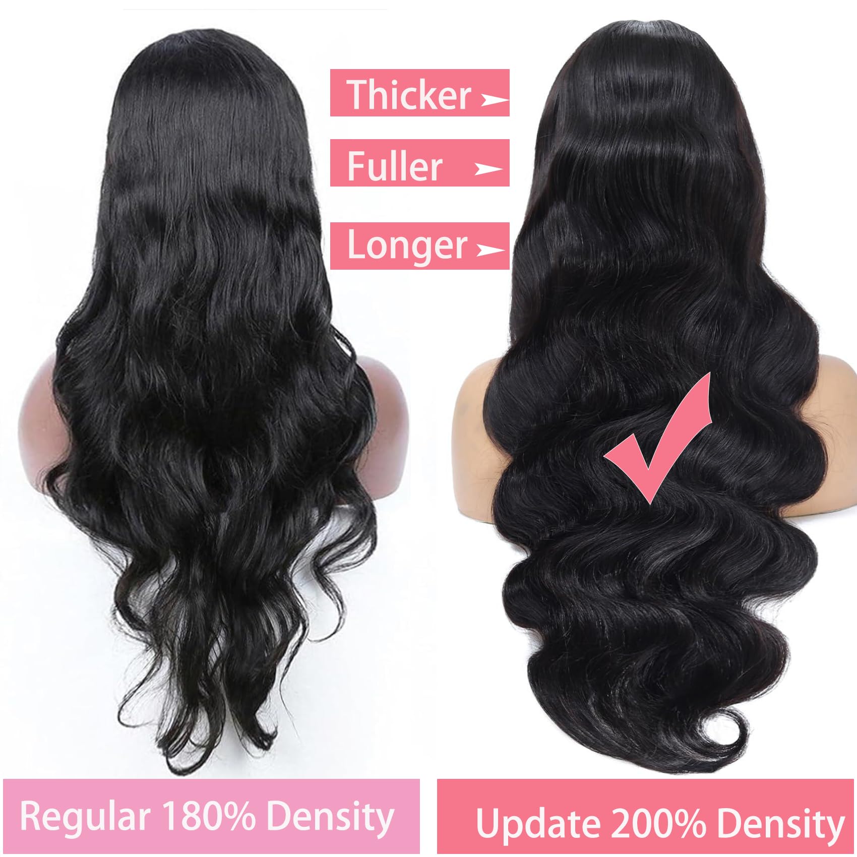 13x6 HD Lace Front Human Hair Wig - 200% Density 26 Inch Body Wave Frontal Wig with Baby Hair | Pre-Plucked | Glueless | 100% Real Human Hair | Natural Black | Perfect for Daily Wear, Parties & Special Occasions