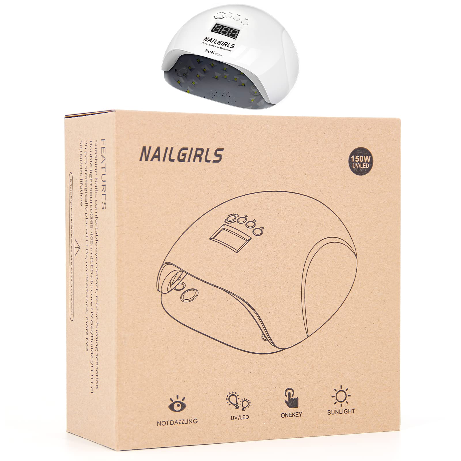 NAILGIRLS Professional 150W UV LED Nail Lamp with Auto Sensor - 4 Timer Settings, Detachable Base for Gel Polish Drying - Perfect for Home & Salon Manicures, Nail Art Designs & DIY Gel Nail Care