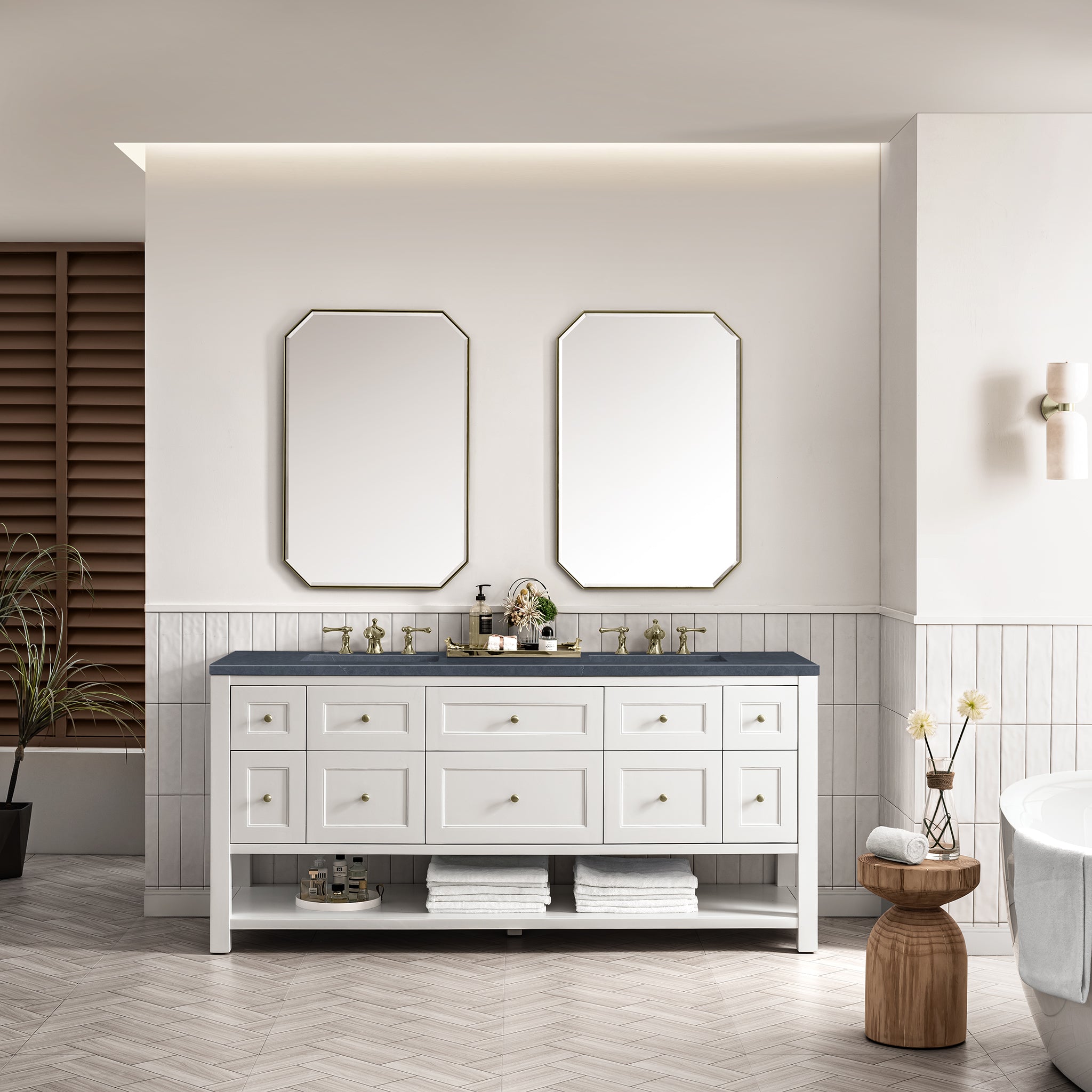 Breckenridge 72-Inch Double Vanity with 3CM Charcoal Soapstone Top in Bright White - Perfect for Modern Bathroom Renovations & Master Suite Upgrades