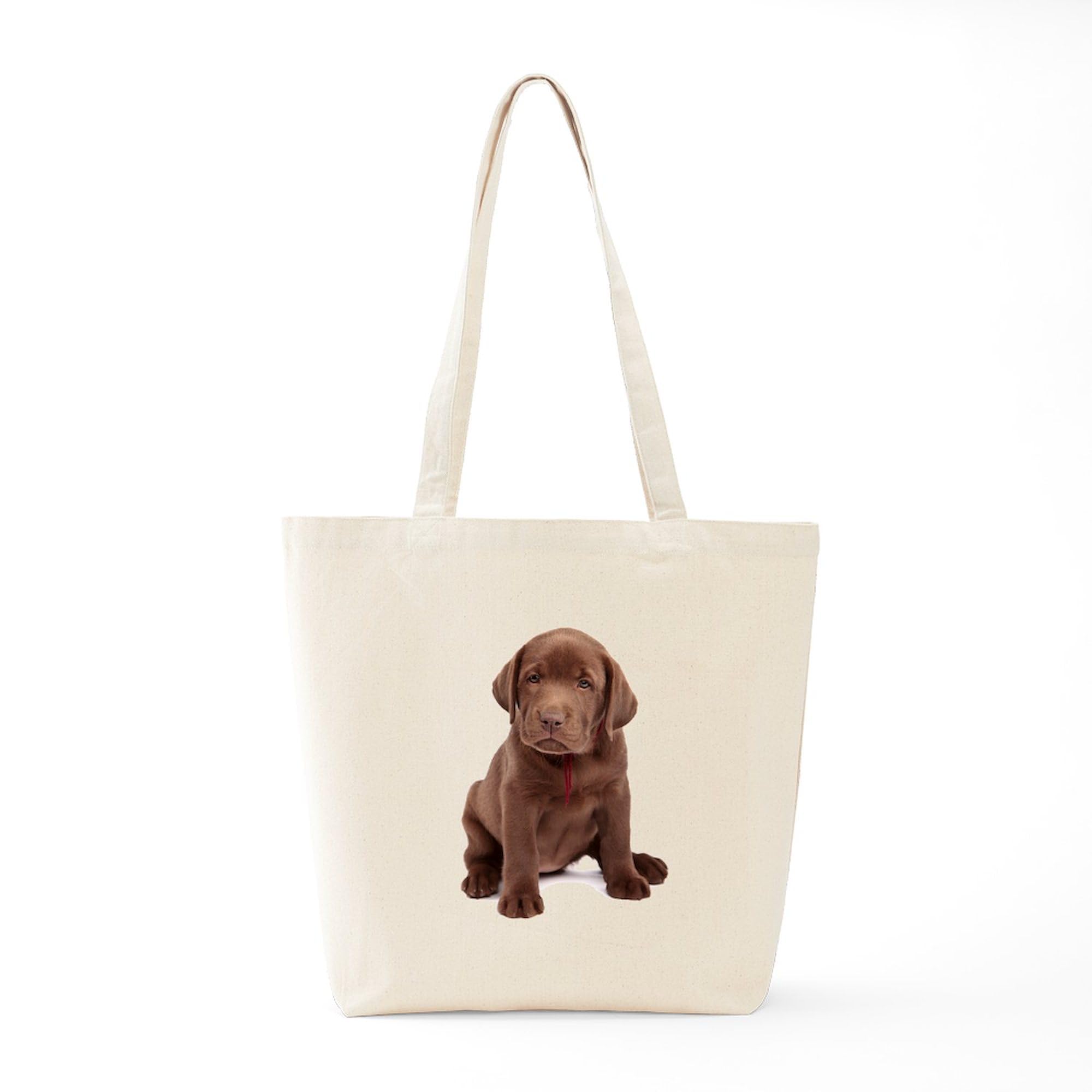 Chocolate Labrador Puppy Tote Bag - Natural Canvas Reusable Shopping Bag for Groceries, Beach & Daily Use | Eco-Friendly & Durable