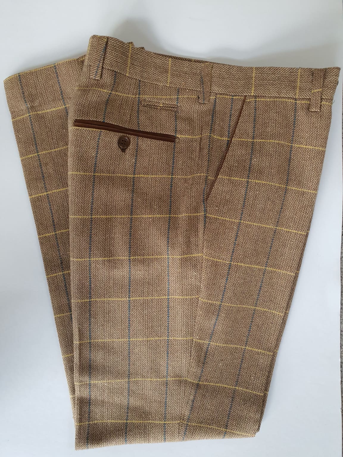 Marc Darcy DX7 Oak Tweed Check Trousers for Men - Classic Vintage Style Wool Blend Dress Pants - Perfect for Office, Business Meetings & Formal Occasions
