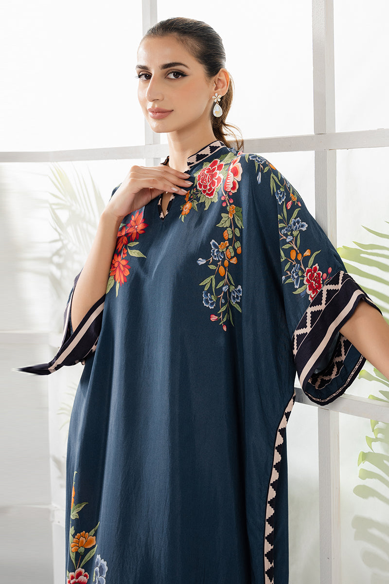 Blue Azure Silk Printed Shirt for Women - Elegant Floral Design, Comfortable & Breathable - Perfect for Office, Party & Special Occasions