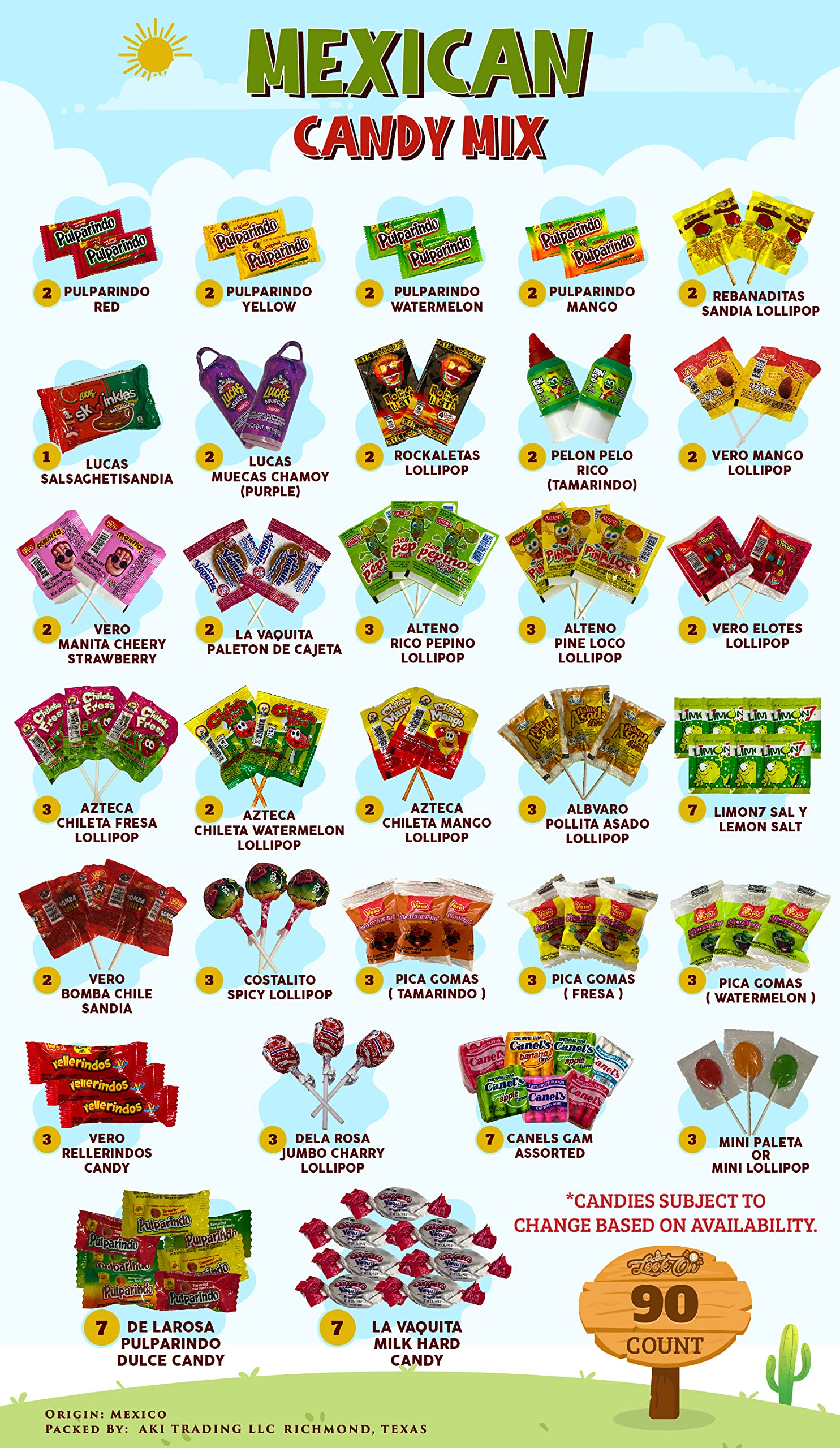 Spicy Mexican Candy Assortment - Lucas, Pelon Pelo Rico, Pulparindo (90 Count) for Parties & Gifts
