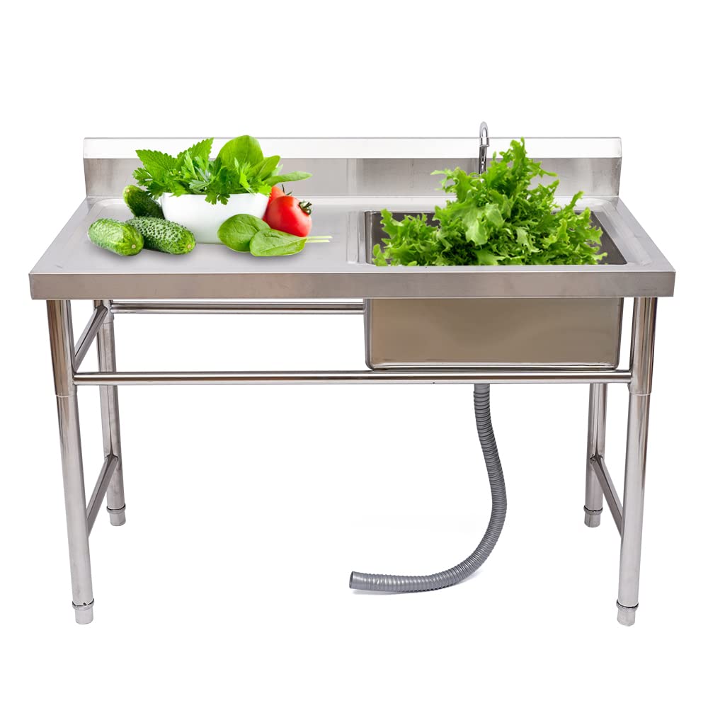 Stainless Steel Commercial Outdoor Sink Station with Faucet - Freestanding Kitchen Sink & Worktable for Restaurant, Hotel, Garage, Backyard, Camping & Outdoor Cooking