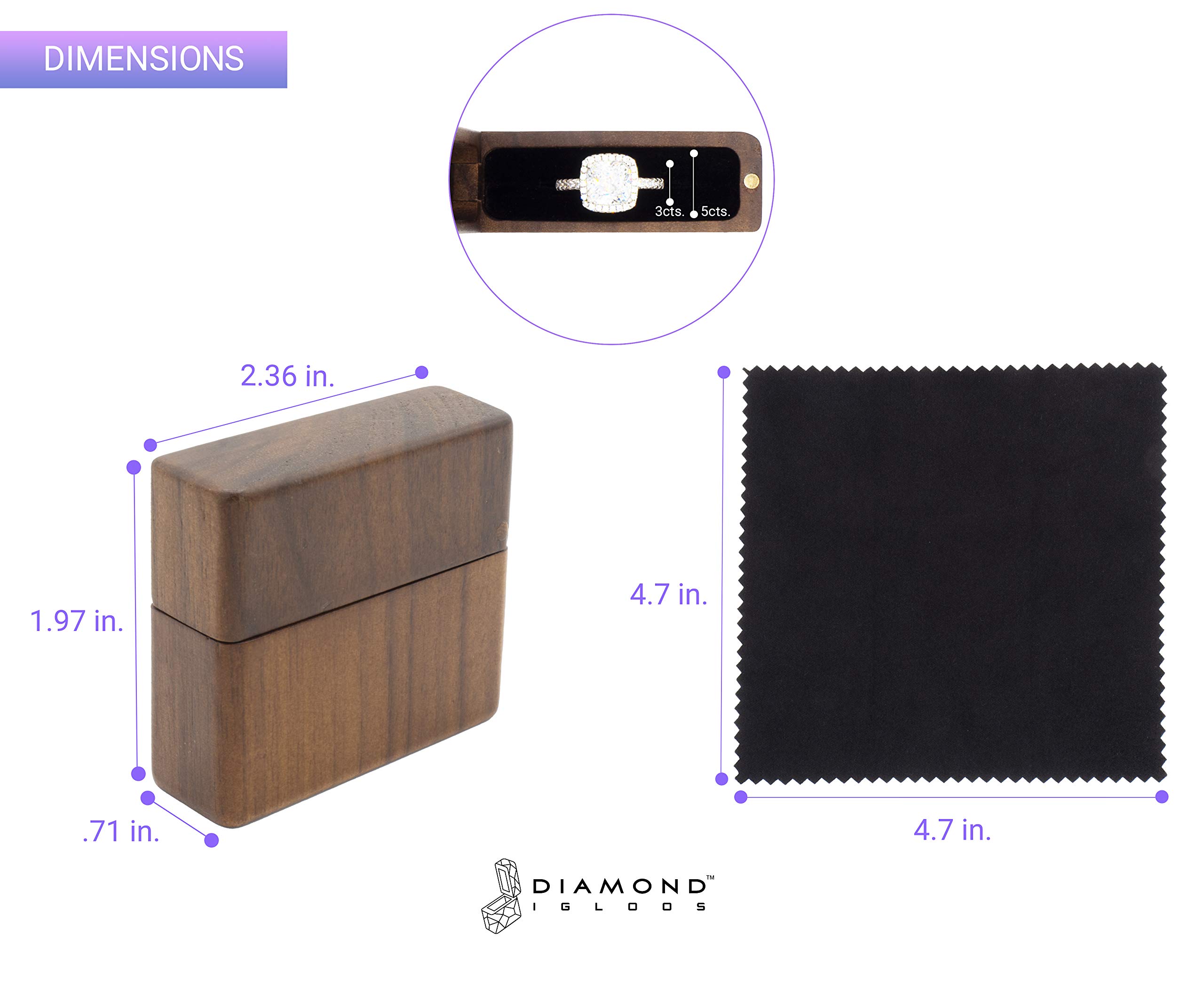 Handcrafted Black Walnut Wood Ring Box with Jewelry Cleaning Cloth - Elegant Proposal & Engagement Ring Holder - Small Slim Jewelry Gift Box for Wedding, Anniversary & Special Occasions
