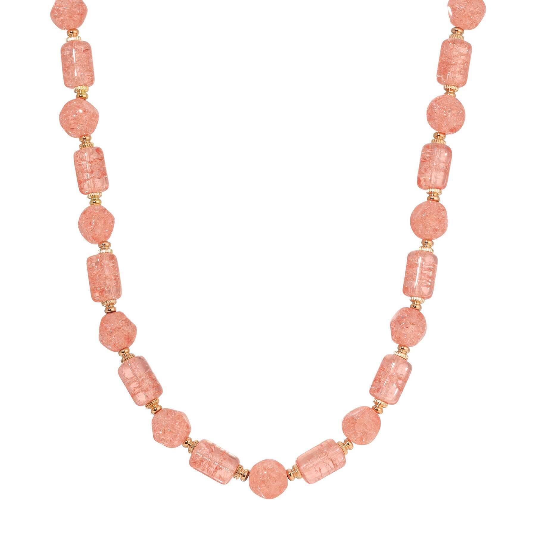 1928 Vintage Beaded Peach Cracked Glass Necklace - 16 Inch Antique Style Jewelry for Women, Perfect for Weddings, Parties and Vintage Fashion Outfits