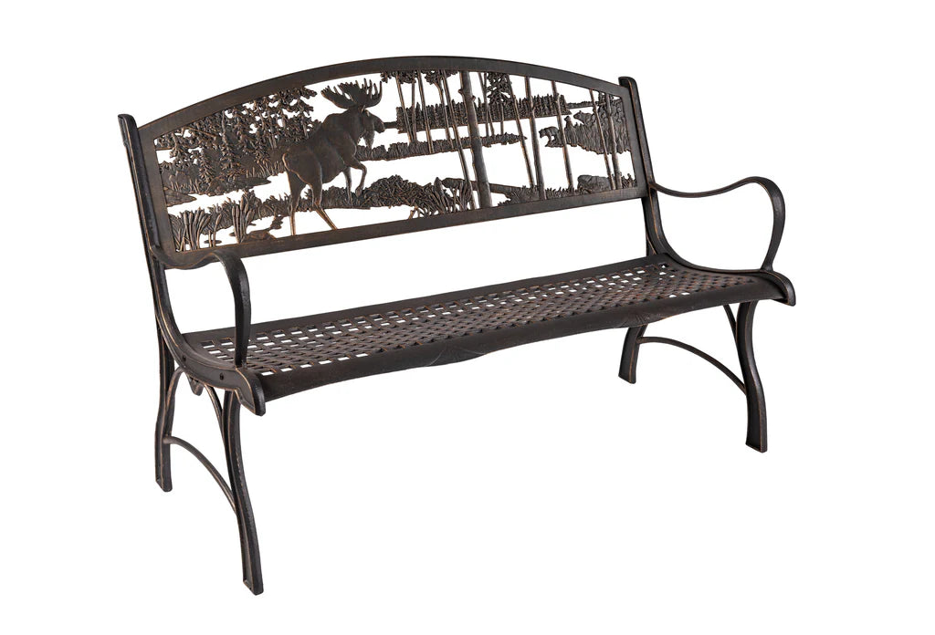 Durable Outdoor Moose and Bear Bench - Rustic Wooden Garden Bench for Patio, Yard, and Camping - Perfect for Outdoor Relaxation and Nature-Themed Decor