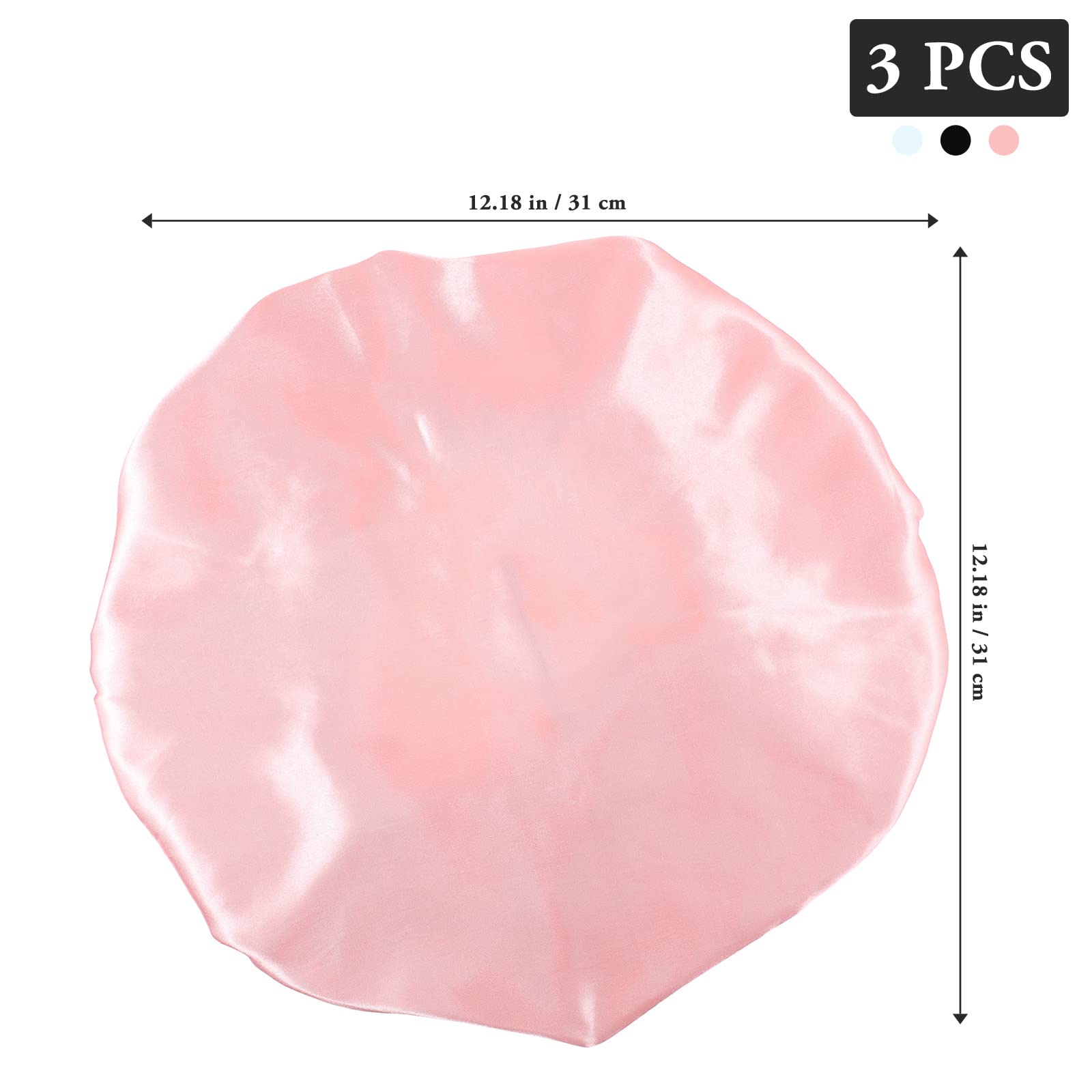EXCLUZO 3-Pack Adjustable Double Layer Sleep Hat for Women - Soft Satin Shower Cap & Hair Cover for Home, Travel & Spa Use
