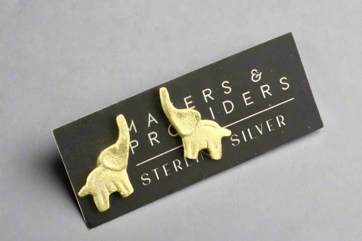 Lucky Elephant Stud Earrings - Gold Over Silver Hoop Earrings for Women - Perfect for Everyday Wear, Parties & Gifts