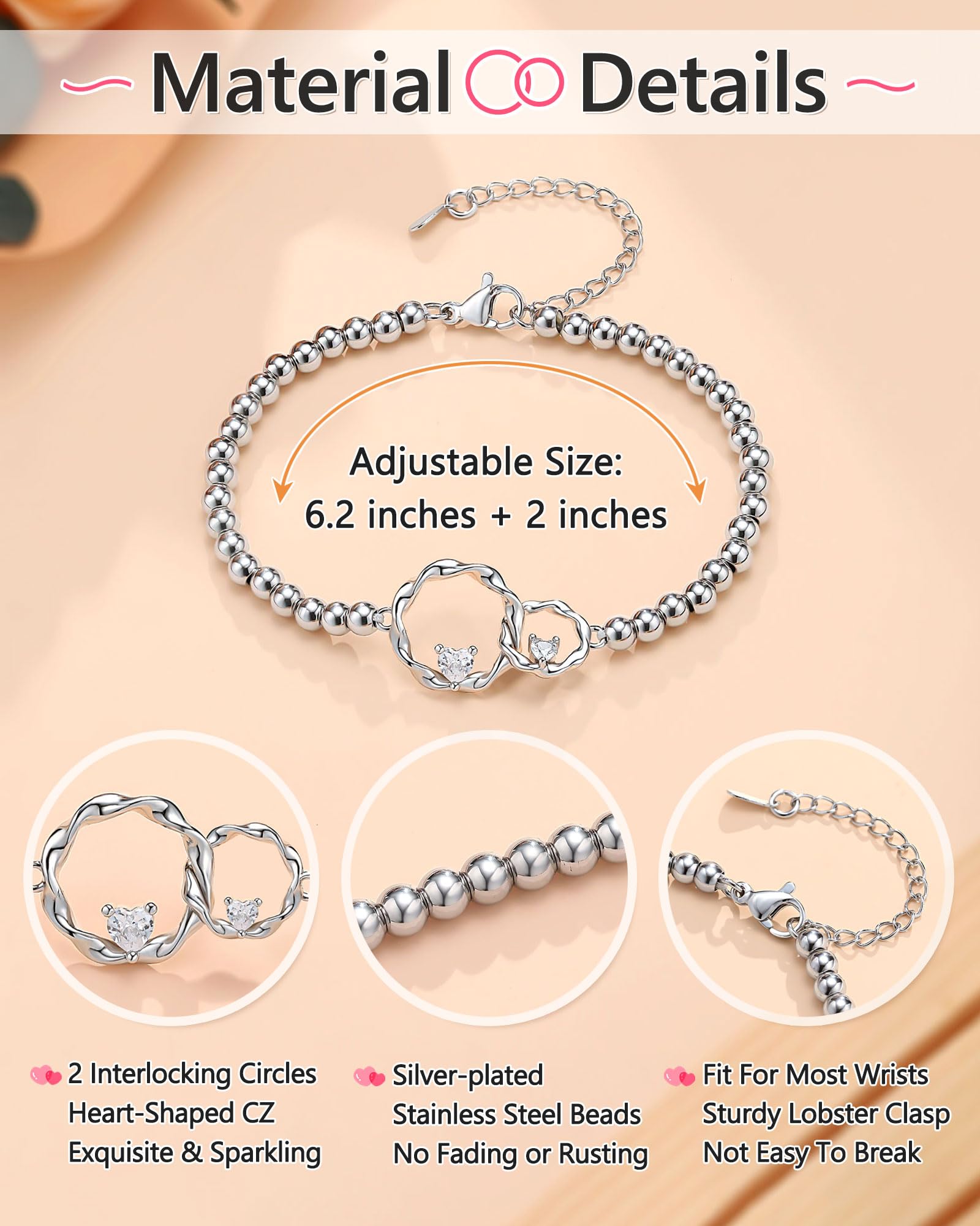 Interlocking 2 Circles Friendship Bracelet - Best Sister & Best Friend Gift for Christmas, Valentine's Day, Birthday - Women's Jewelry for Everyday Wear & Special Occasions