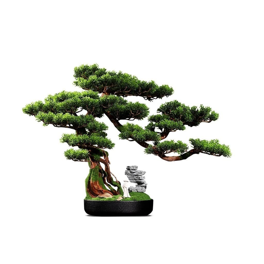 Artificial Pine Bonsai Tree - Realistic Fake Potted Plant Decor for Home, Office, Desk, Bookshelf & Living Room | Indoor Greenery for Zen Decor, Workspace Aesthetics & Shelf Styling