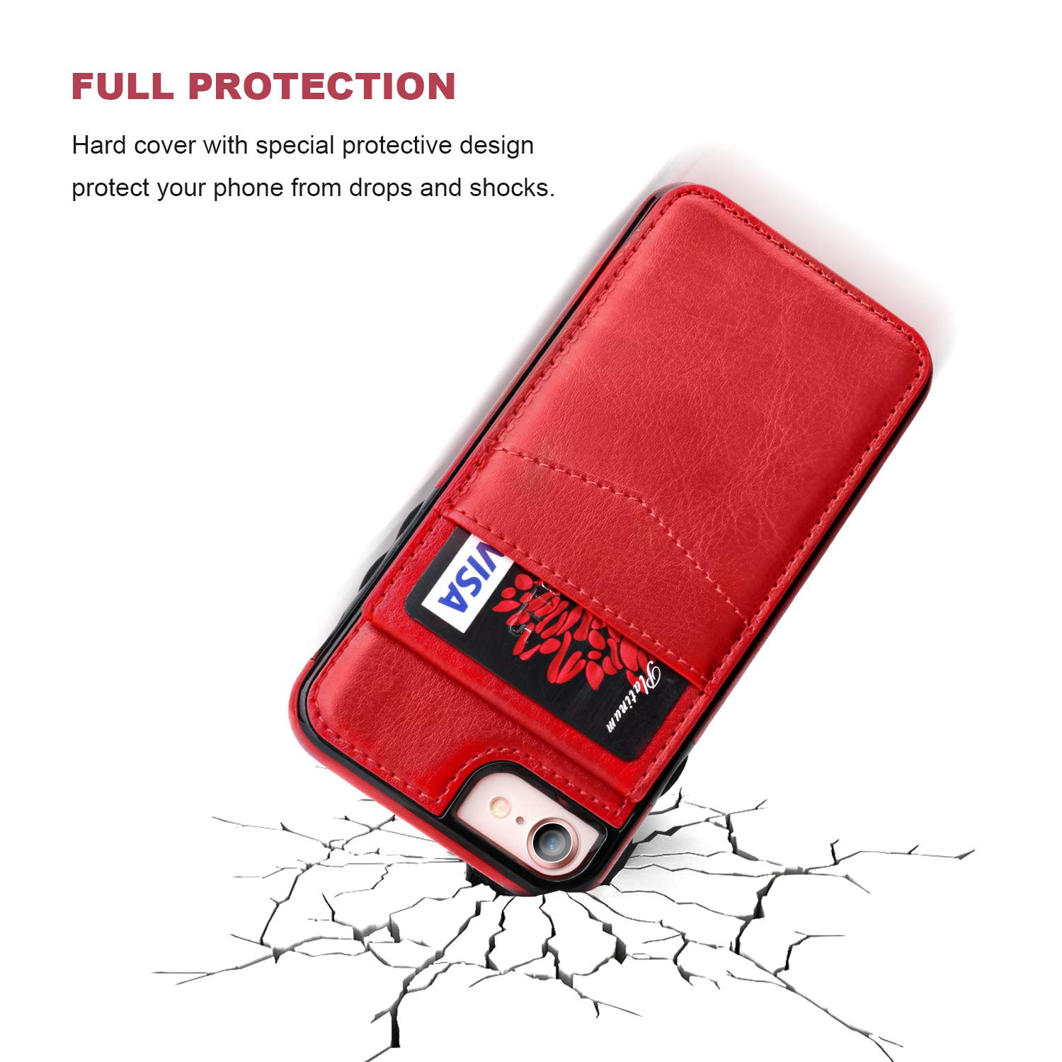 Premium Leather iPhone SE / 7 / 8 Wallet Case with Magnetic Clasp & Kickstand - Heavy Duty Protective Cover with Credit Card Holder for 4.7 Inch Models (Red) - Perfect for Business Travel & Everyday Use