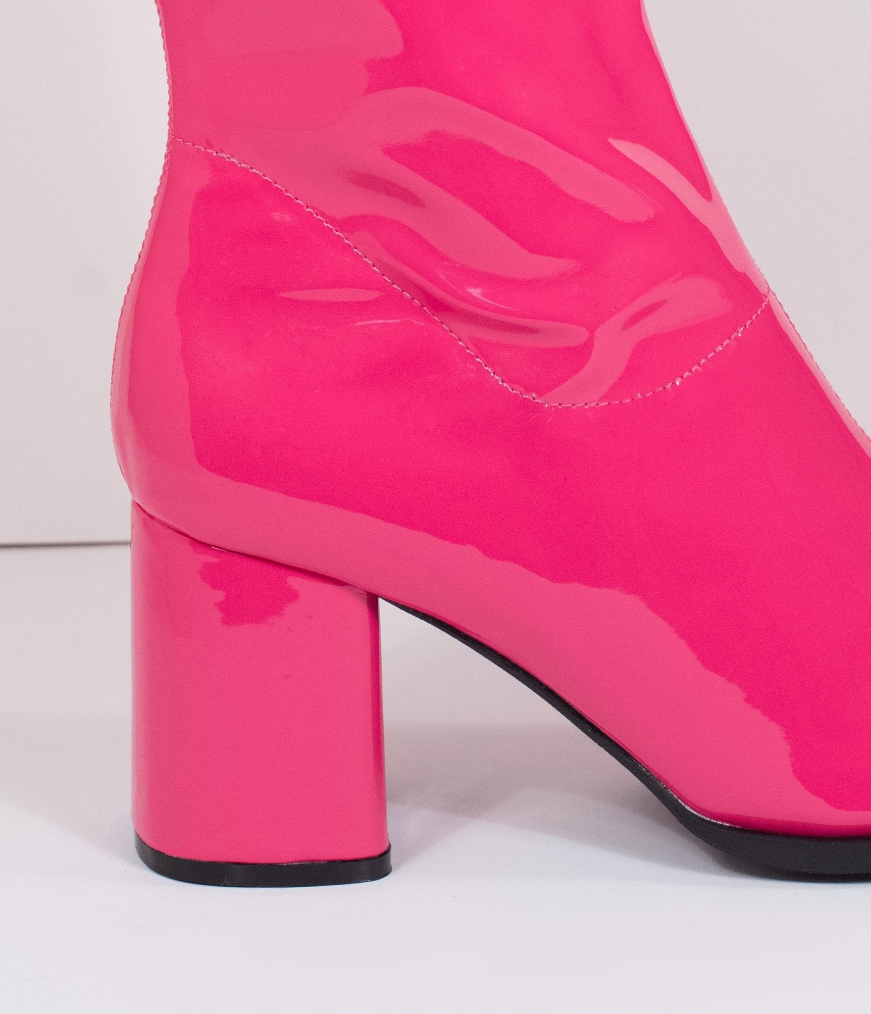 Hot Pink Patent Leatherette Knee High Go Go Boots for Women - 60s Retro Party Costume & Dance Shoes - Perfect for Halloween, Cosplay and Vintage Themed Events