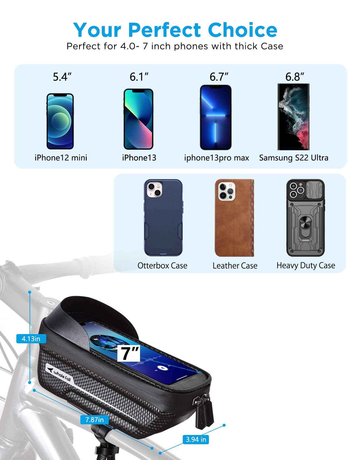 **Whale Fall Waterproof Bike Phone Mount - Durable 0.25mm TPU Phone Holder for Bicycles (Fits Phones up to 6.9