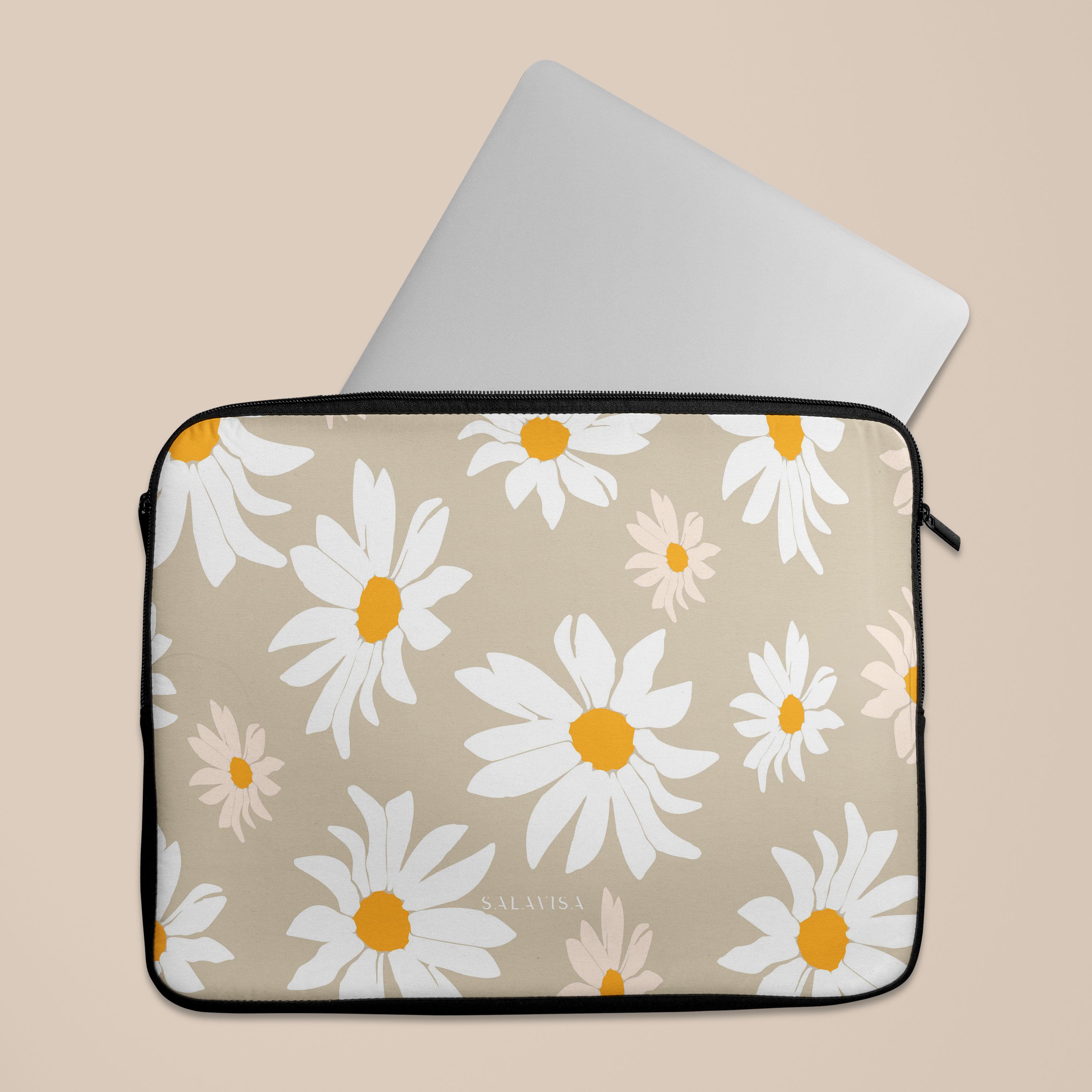 Beige Daisy Laptop Sleeve 13-15 Inch - Cute Floral Computer Case for MacBook Air/Pro - Protective Neoprene Cover for School, Office & Travel Accessories