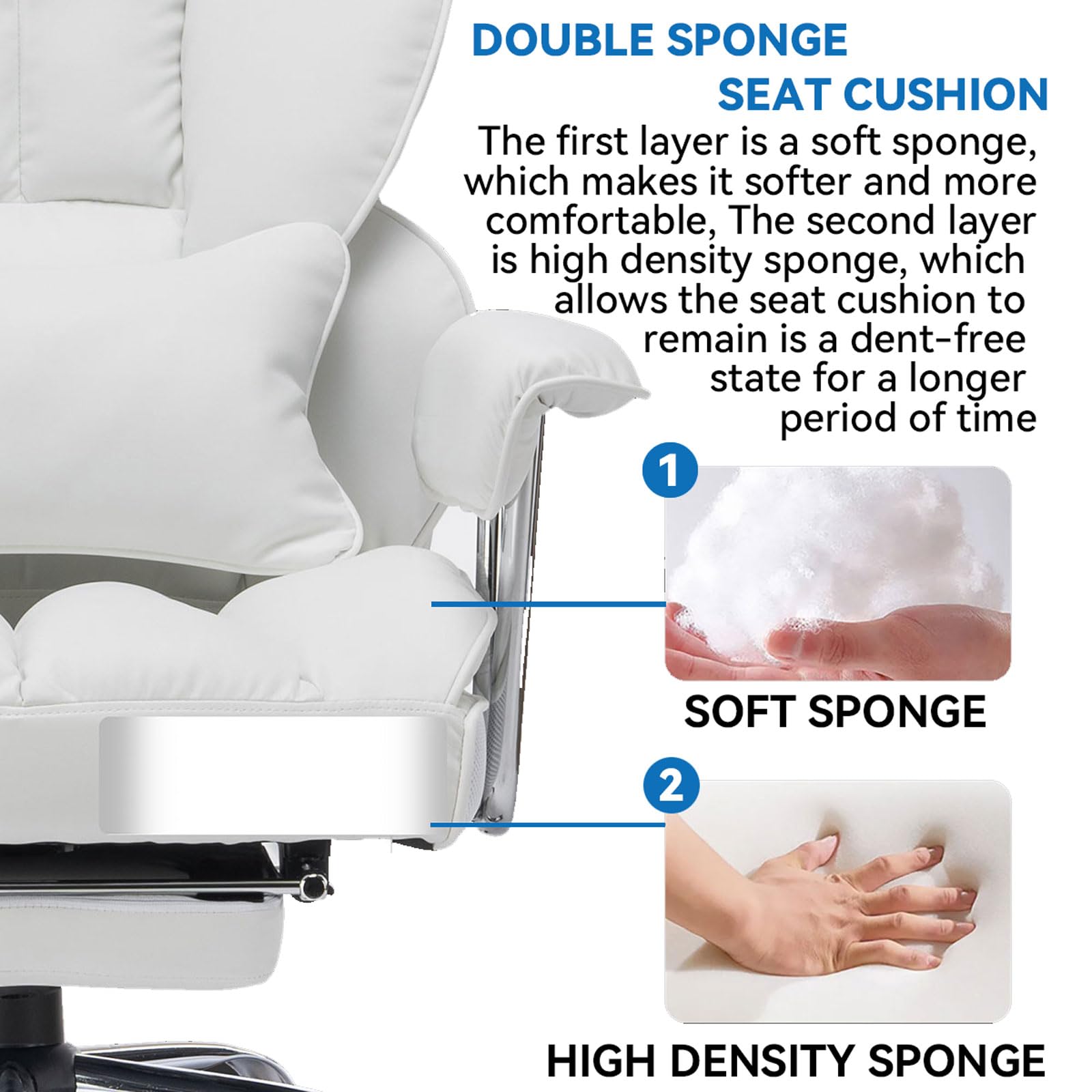 Efomao Big and Tall Office Chair 400lbs - Heavy Duty PU Leather Executive Chair with Adjustable Lumbar Support & Footrest - Ergonomic Computer Desk Chair for Home Office - Perfect for Long Work Hours & Gaming Sessions (White)