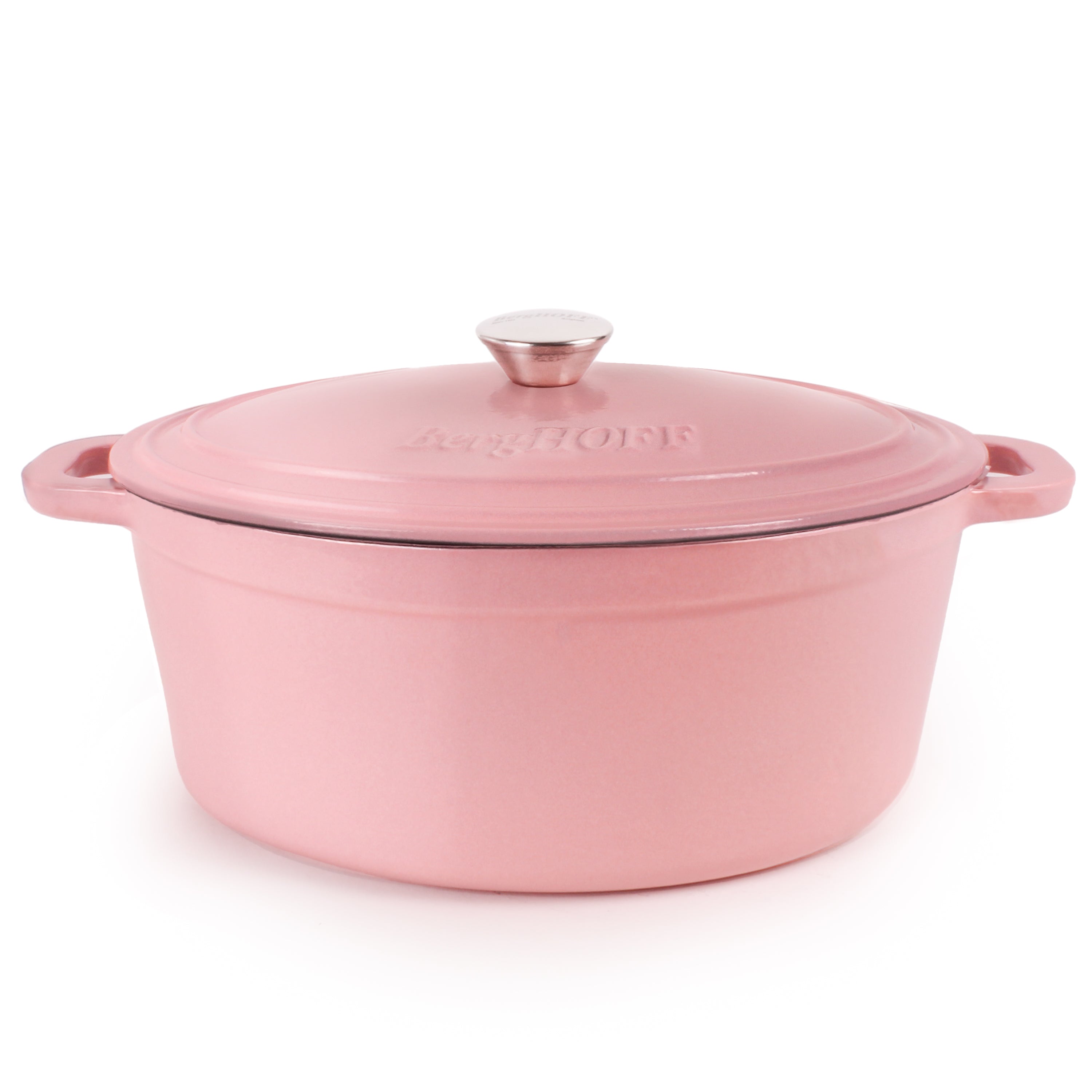 BergHOFF Neo Cast Iron 8-Quart Oval Dutch Oven with Lid - Pink | Heavy Duty Enameled Cookware for Braising, Roasting & Baking | Perfect for Soups, Stews & Bread Making