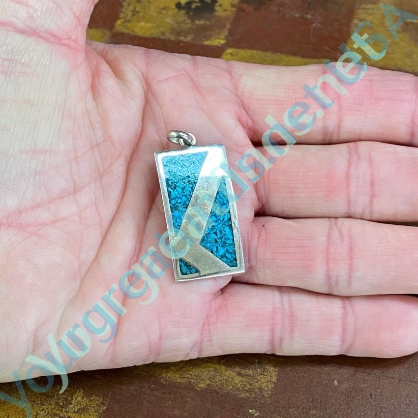 Vintage Sterling Silver Turquoise Chip Mosaic Pendant from Taxco Mexico - Handcrafted Jewelry for Boho, Southwest & Native American Style Outfits