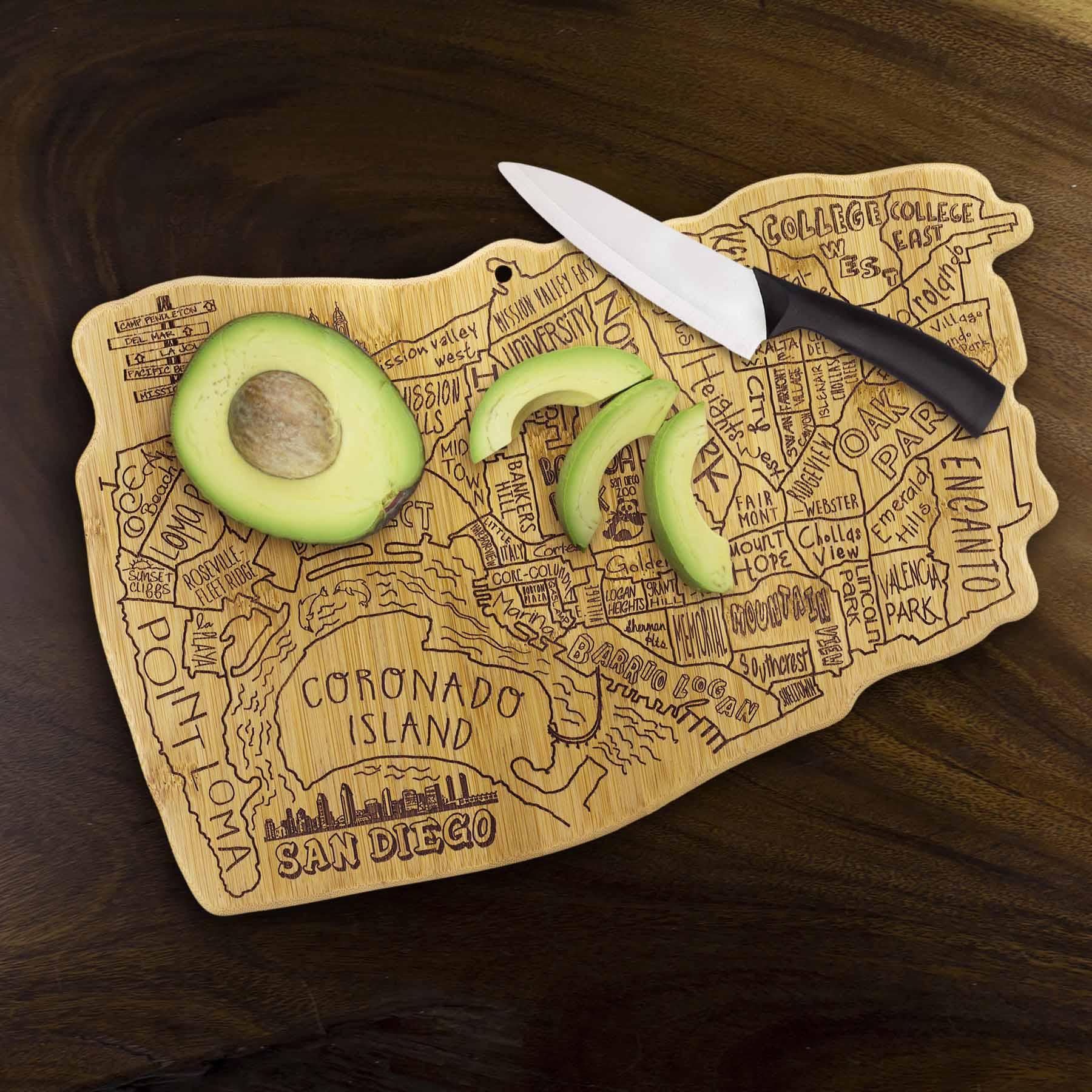 Premium San Diego Themed Wooden Cutting Board 14.5