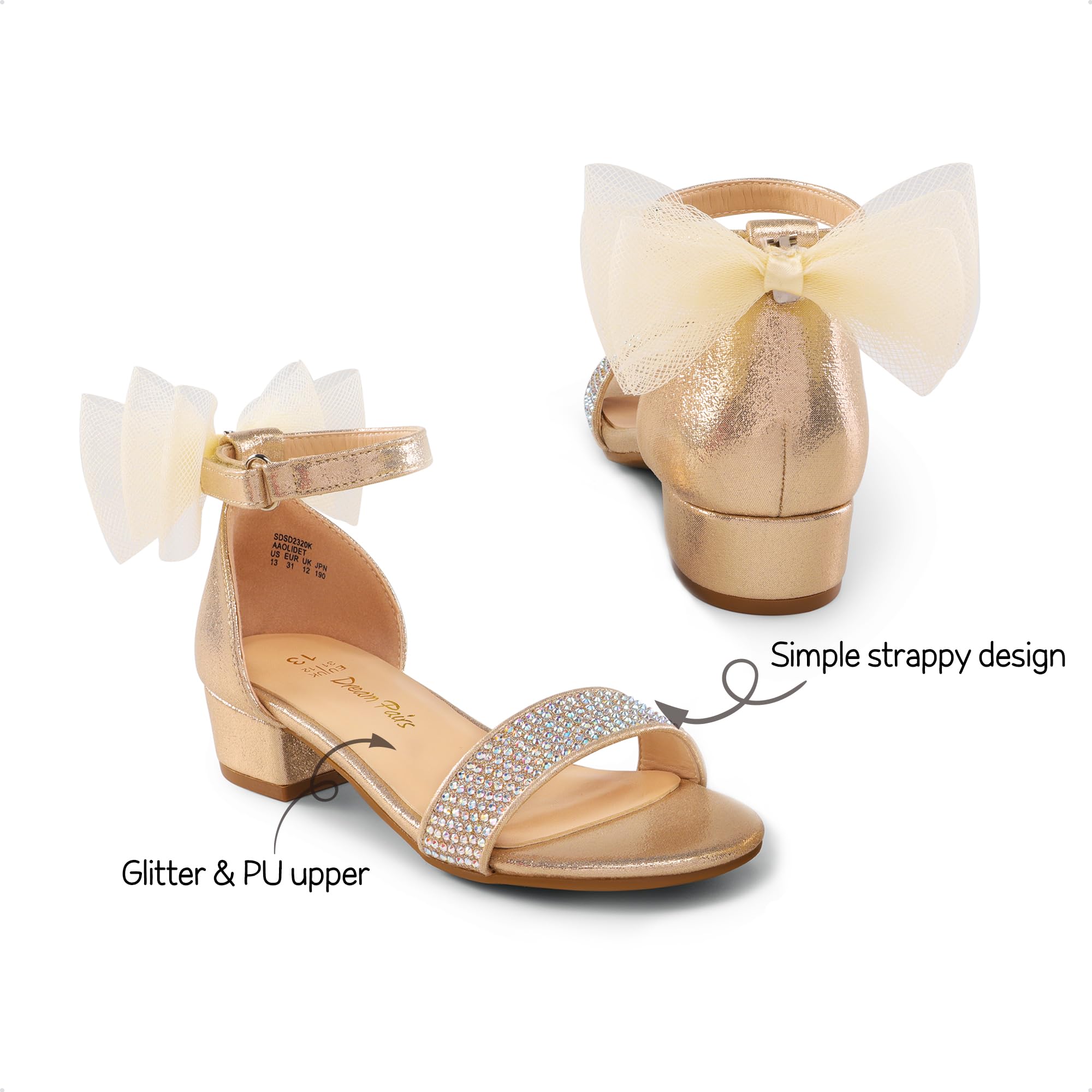 DREAM PAIRS Girls Dress Sandals with Interchangeable Bows & Flowers - Low Heel Ankle Strap Pumps for Weddings, Parties & Special Occasions | Comfortable & Stylish Shoes for Little & Big Kids