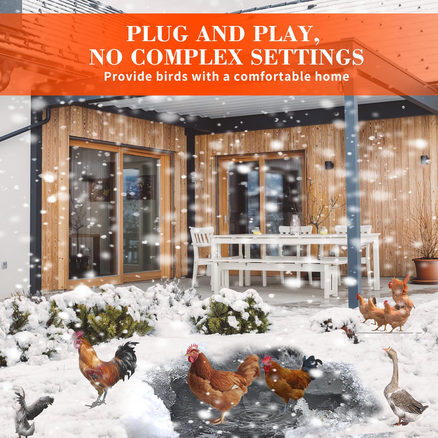 Thermostatic Chicken Water Heater - Aluminum Submersible De-Icer for Winter Bird Baths & Livestock Troughs | Efficient Poultry & Wild Bird Water Warmer for Cold Weather Use | Perfect for Coops, Farms, and Backyard Birding