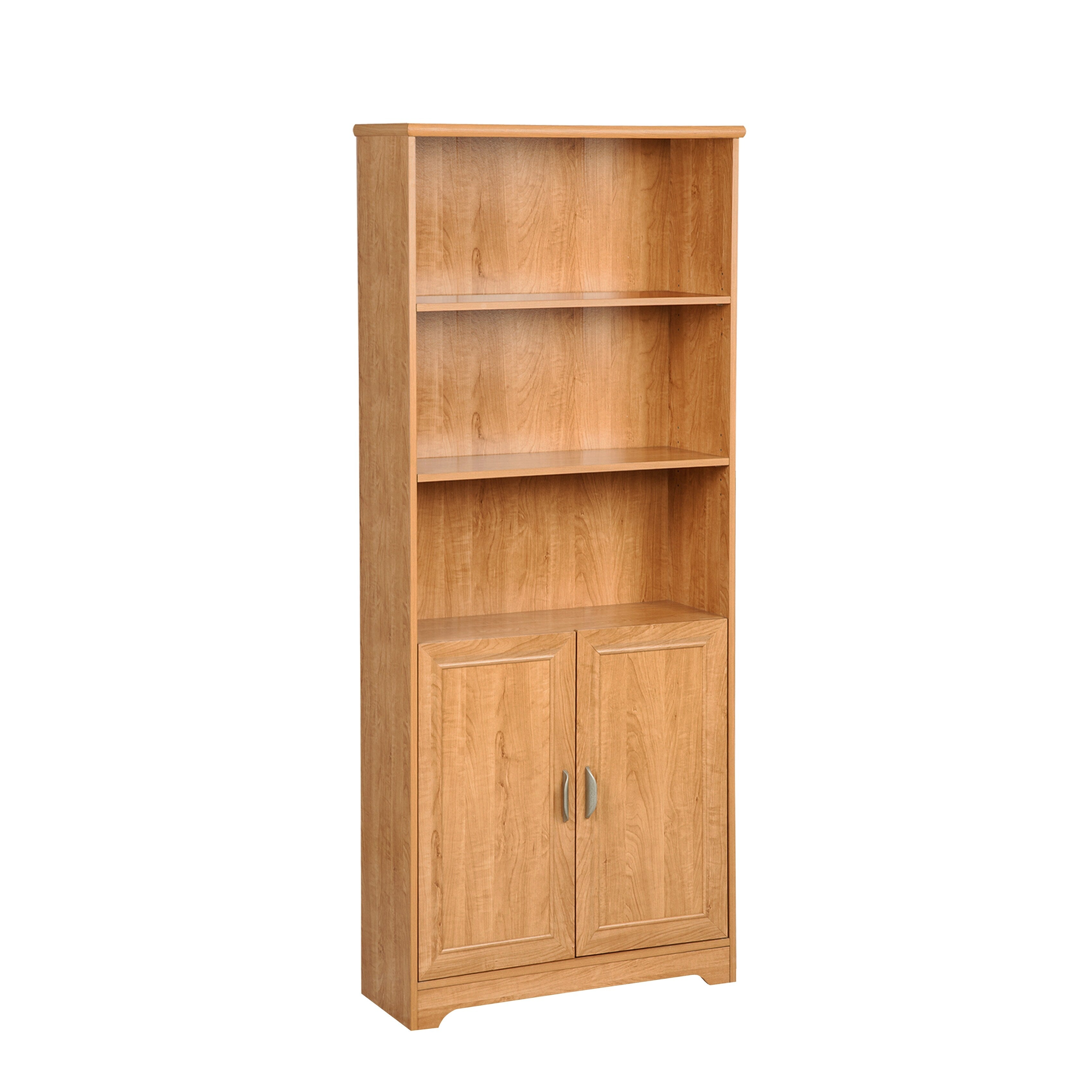 5-Shelf Bookcase with Doors - Honey Maple Wooden Bookcase with Adjustable Shelves, Modern Storage Unit with Metal Hardware - Perfect for Living Room, Office, or Library Organization