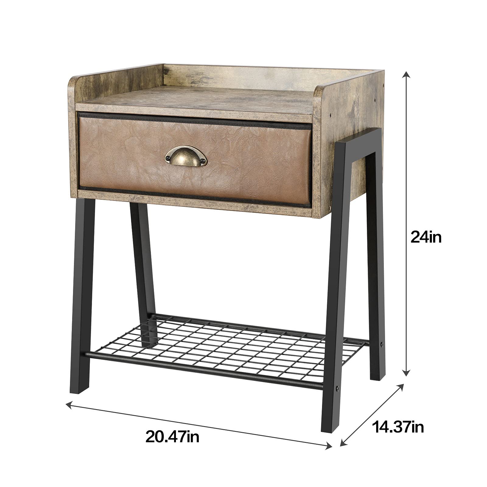 Rustic Nightstand with Drawer - Modern Tall Brown Bedside Table for Bedroom - Mid Century Night Stand with Sturdy Metal Wood Frame (24 Inch Height) - Perfect for Small Spaces, Apartment Living & Guest Rooms