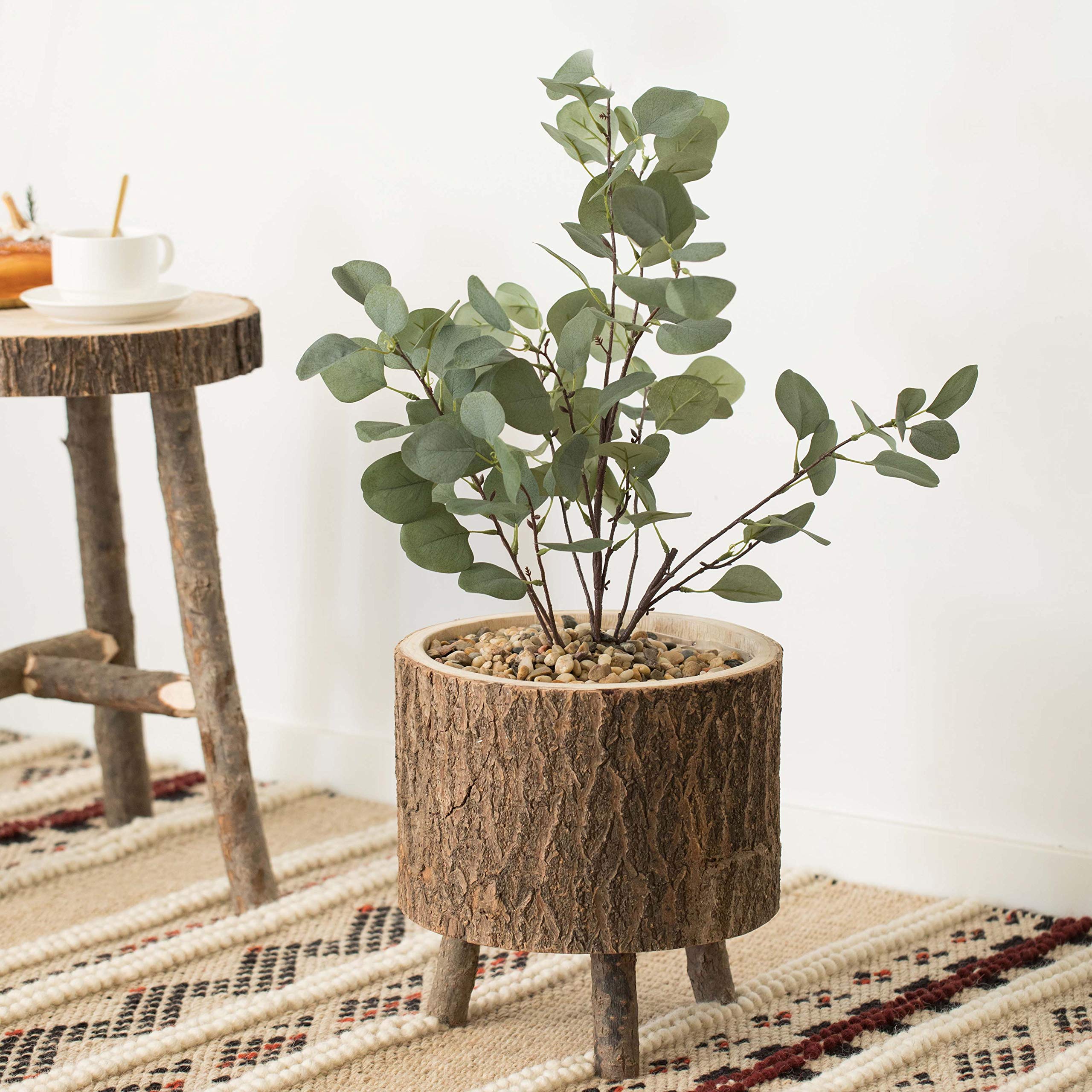 Rustic Wooden Stump Planter with Natural Bark & Branch Legs - Handmade Tree Log Flower Pot for Home Garden, Patio, and Indoor Plant Decor