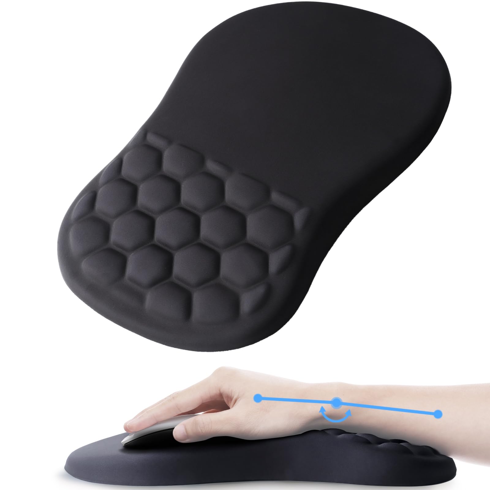 Ergonomic Mouse Pad with Wrist Support - Comfortable Computer Mouse Pad for Laptop & PC, Non-Slip PU Base, Pain Relief for Office & Gaming (Black) - Perfect for Long Work Hours & Gaming Sessions