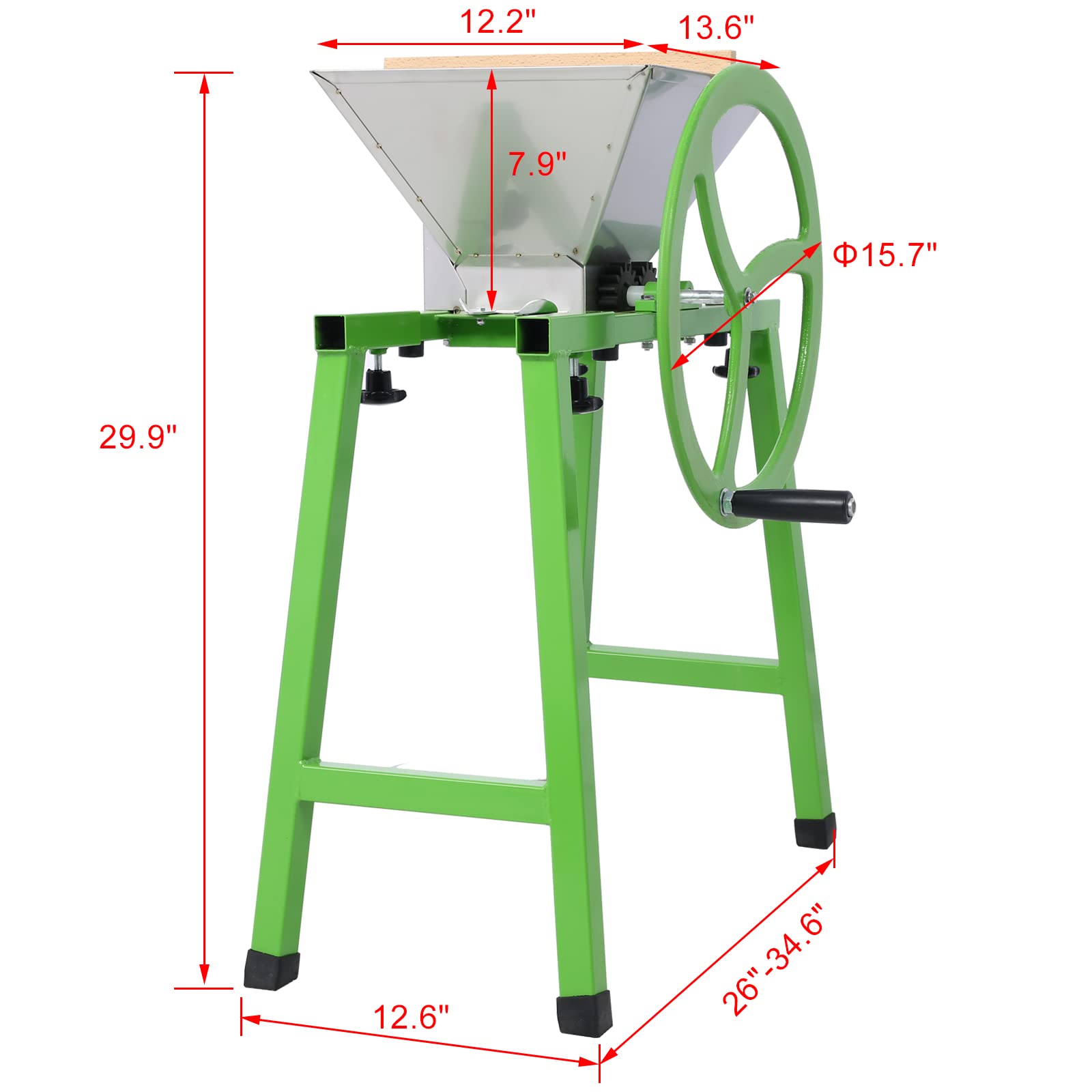 Stainless Steel Manual Fruit Crusher with Flywheel & Stand - 7L Portable Apple Grinder for Wine & Cider Pressing | Green Juicer for Home Brewing, Farm Harvest & Kitchen Use