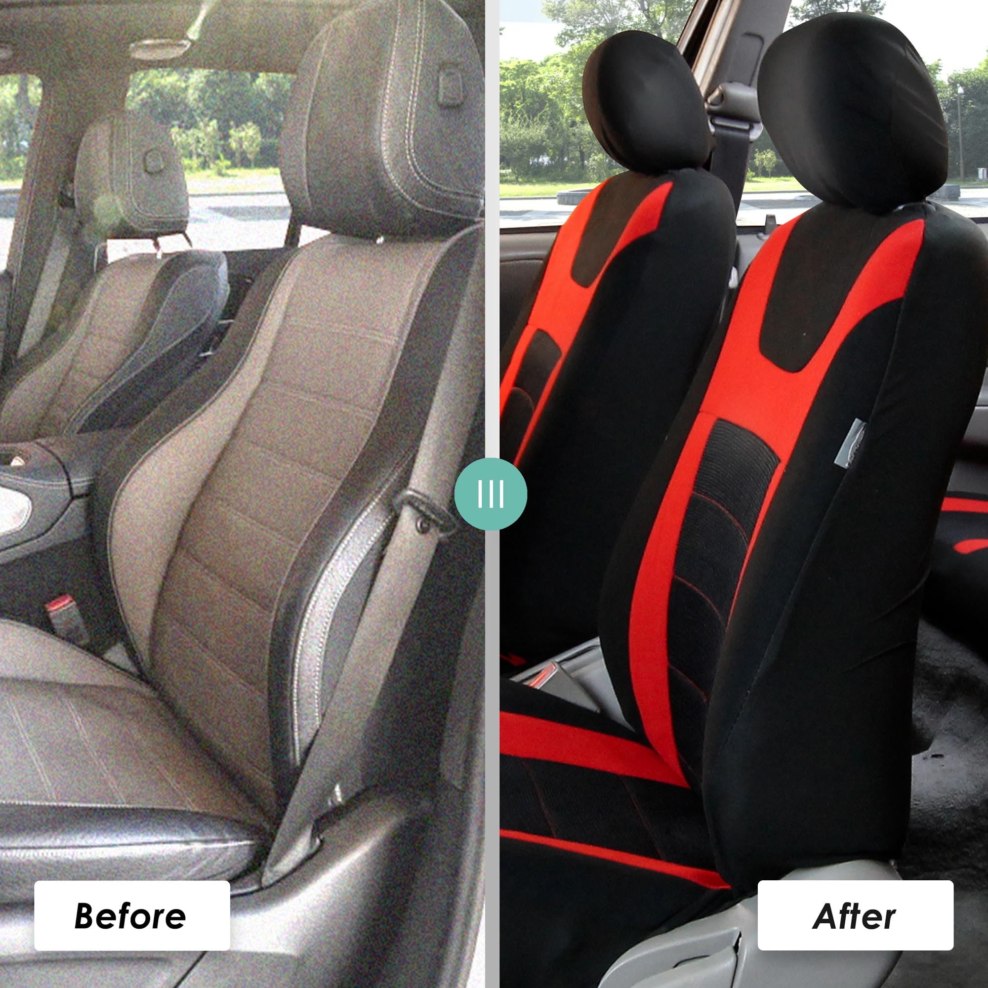 Premium FH Group Car Seat Covers Full Set - Universal Fit for Trucks, SUVs & Vans | Sporty Red Design with Airbag Compatibility & Split Rear Seats | Durable Interior Seat Protector for Daily Commute, Road Trips & Family Adventures