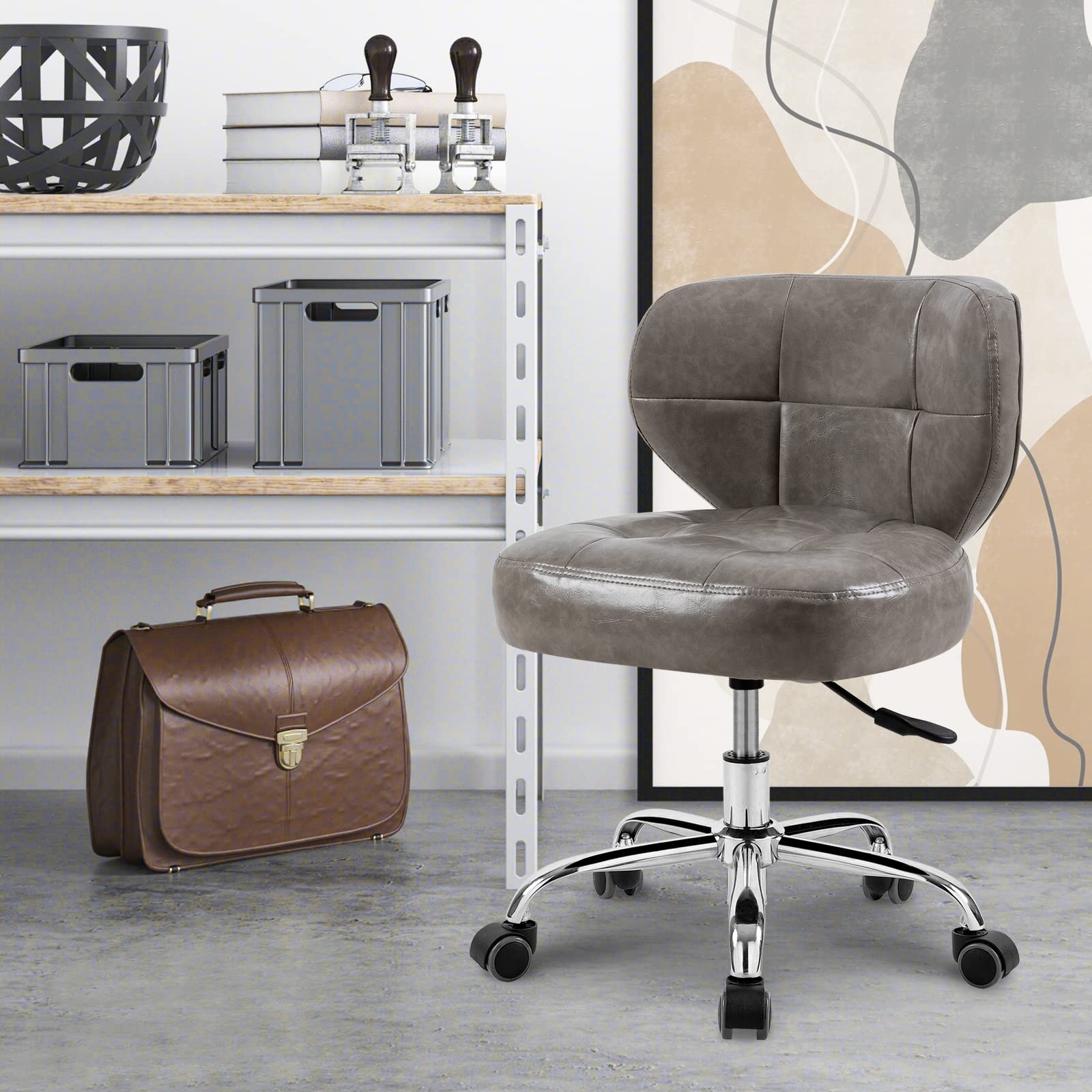**2-Pack Hydraulic Pedicure Stools for Nail Technicians - Adjustable Height Salon Spa Stool with Back Support & Swivel Base - Perfect for Massage, Tattoo, Esthetician, Medical & Beauty Shops (Grey) - Ideal for Comfortable Client Services & Professional Treatments**