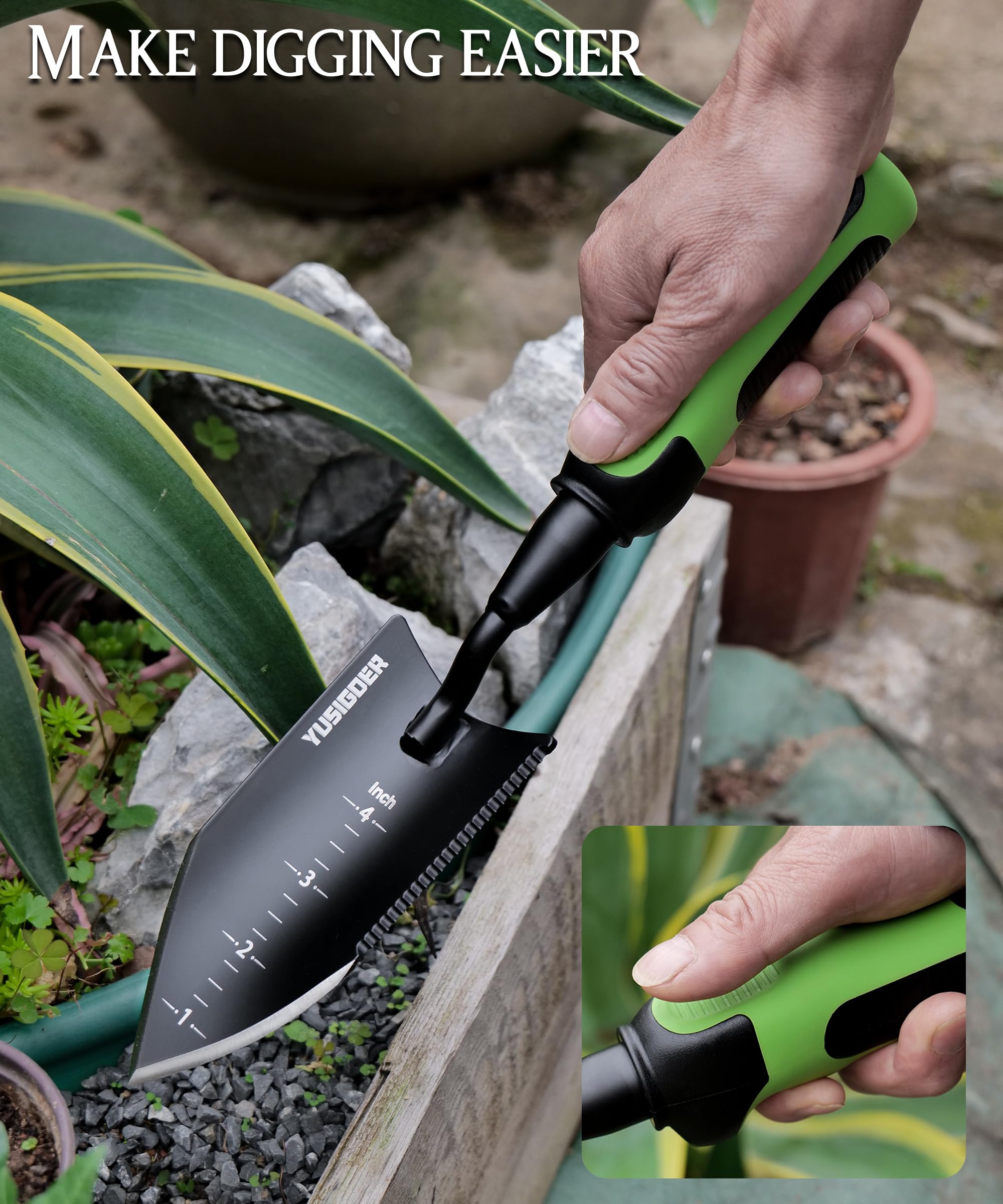 Premium Stainless Steel Garden Hand Tools Set - Heavy Duty Planting Trowel & Weeding Shovel with Ergonomic Green Handle - Perfect for Gardening, Landscaping & Outdoor Planting Activities