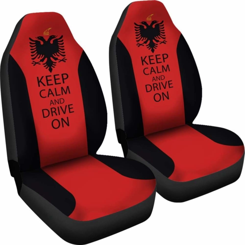 Premium Albania Car Seat Covers - Keep Calm And Drive On Design - Universal Fit for Most Vehicles - Perfect for Road Trips & Daily Commutes