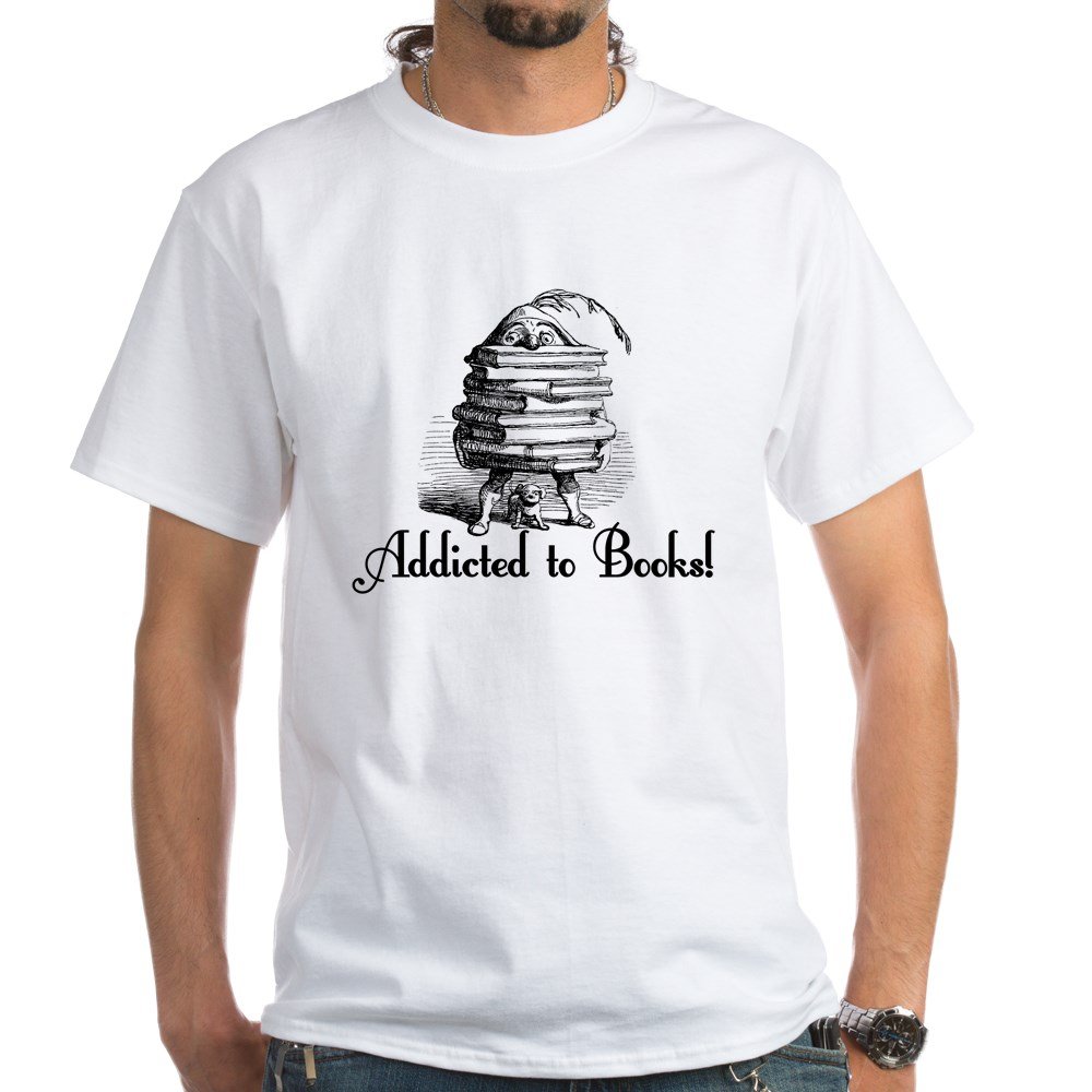 Addicted to Books! White Cotton T-Shirt for Men & Women - Perfect for Book Lovers, Reading Enthusiasts & Library Visits