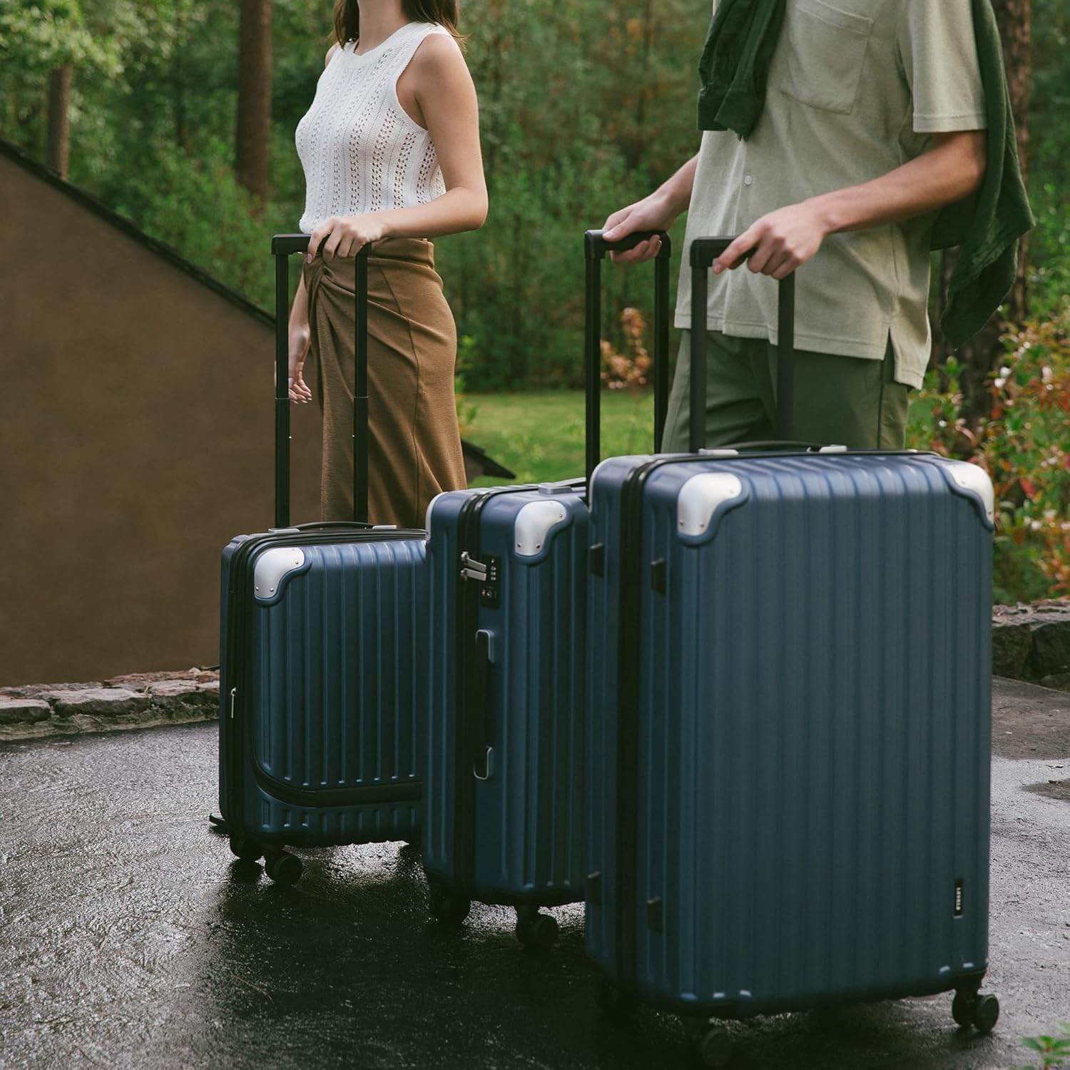 LEVEL8 Grace 3-Piece Hardshell Luggage Set with TSA Lock & Spinner Wheels (20/24/28 Inch) - Expandable Carry-On & Checked Suitcases for Travel, Blue | Perfect for Business Trips, Family Vacations & International Travel