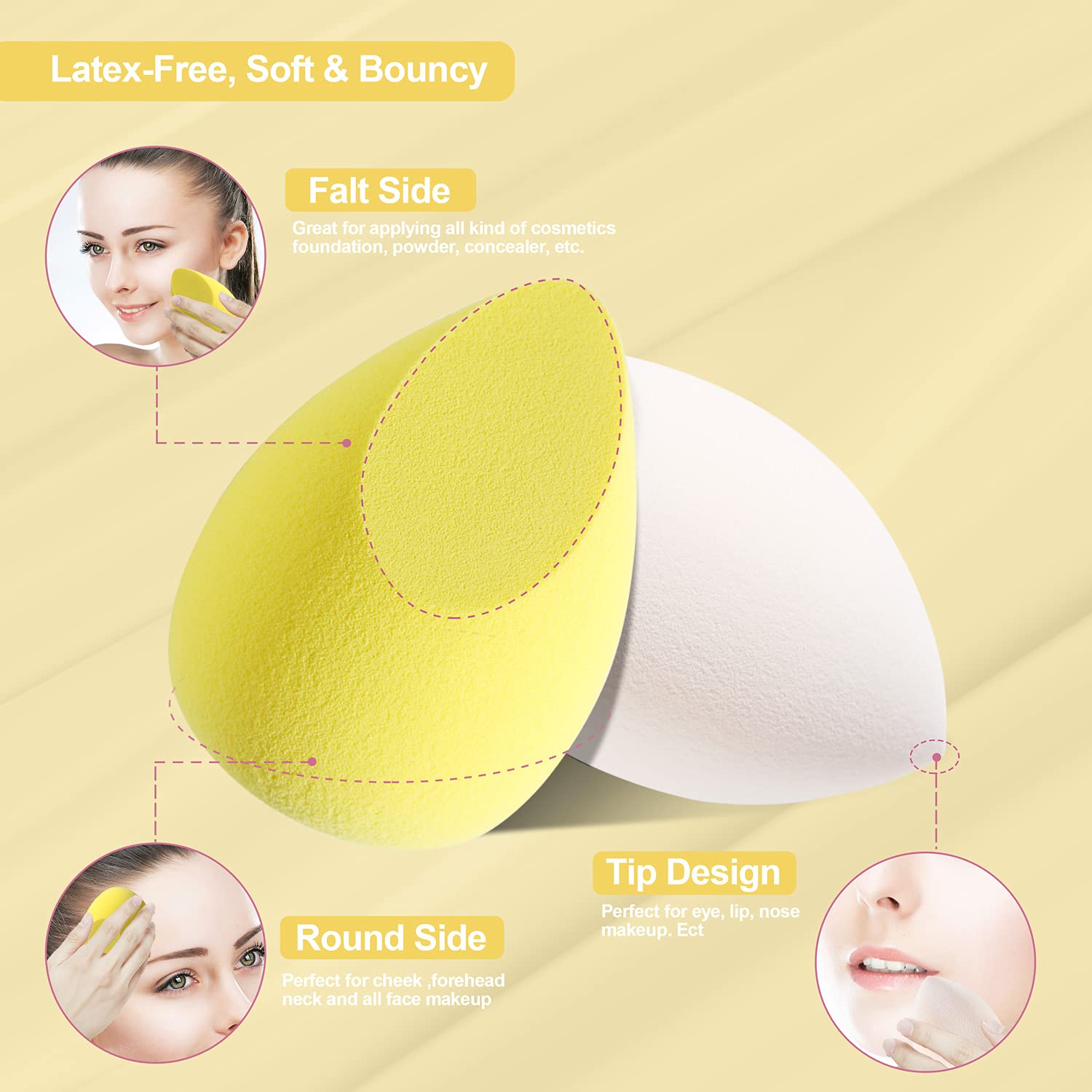 DUAIU 4 Pack Makeup Sponges - Latex Free Beauty Blender Set with Egg Case for Foundation & Concealer Application (Lemon Yellow) | Perfect for Professional Makeup, Travel & Everyday Use
