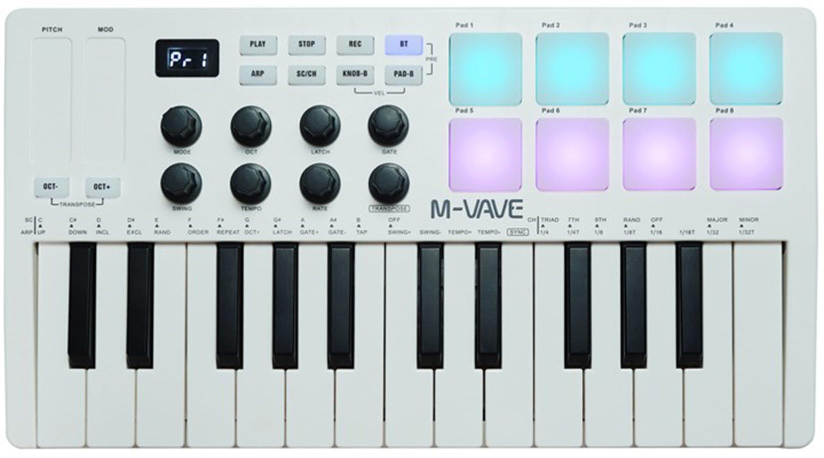 25-Key Backlit MIDI Drum Pad Controller with Wireless Connectivity - Professional Beat Maker & Keytar for Music Production (Built-in Battery, White) - Perfect for Home Studio, Live Performances & DJ Sets