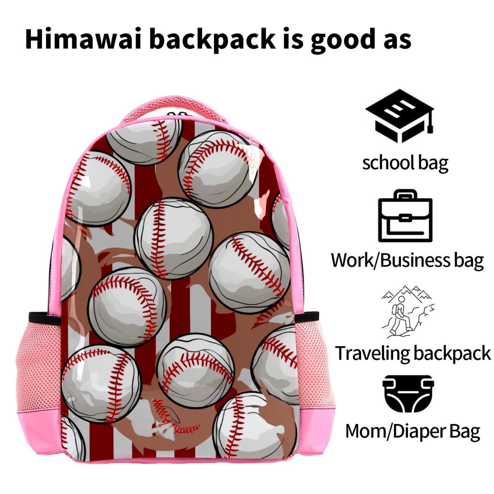Men's & Women's Travel Backpack with Baseball Red Stripes - Lightweight Durable Carry-On Backpack for Commuting, Hiking, and Airplane Travel