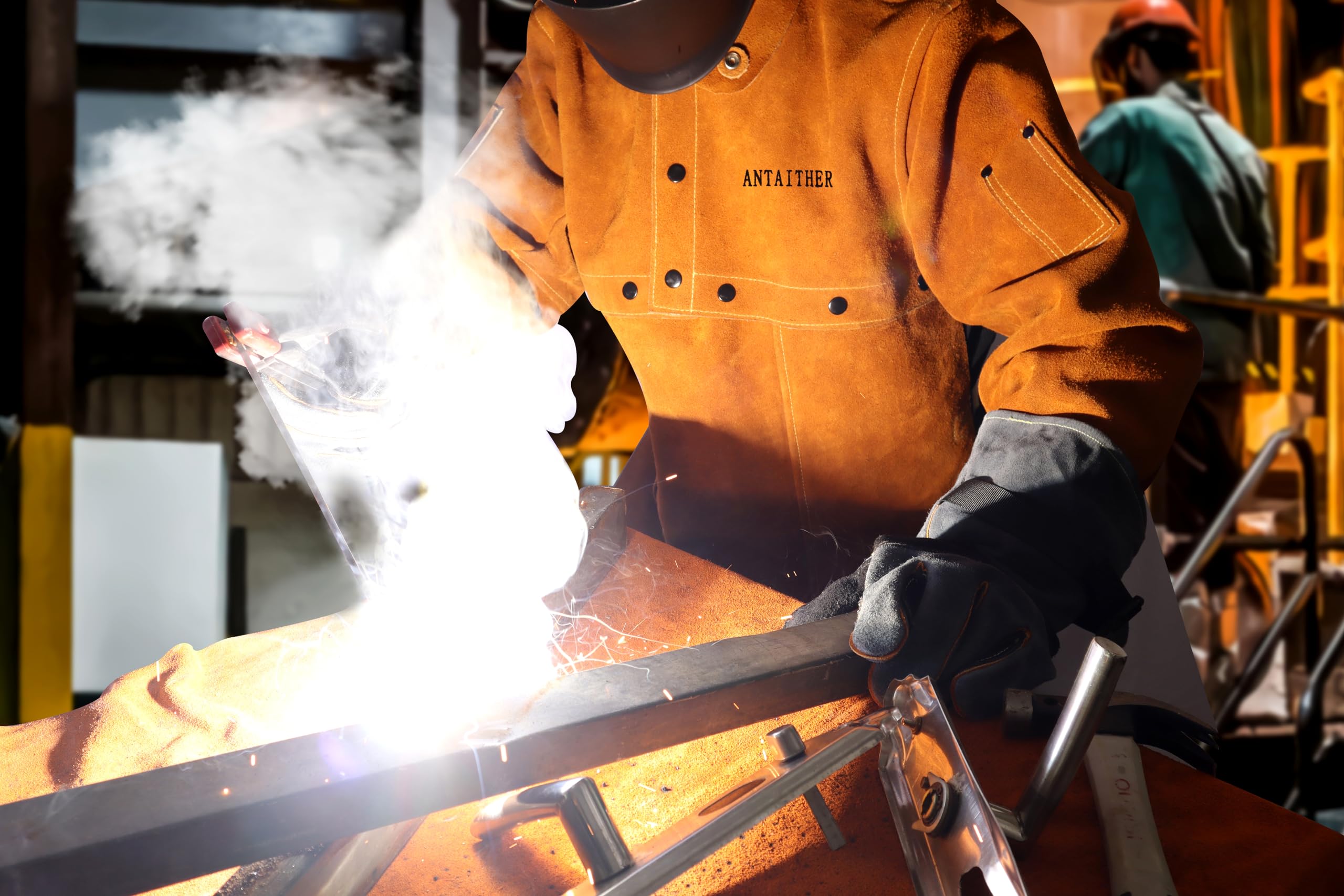 ANTAITHER Heat & Flame Resistant Leather Welding Jacket - Open Back Design with Cape Sleeve & Bib Apron for Welders | Perfect for Metalworking, Forging & Industrial Safety Protection