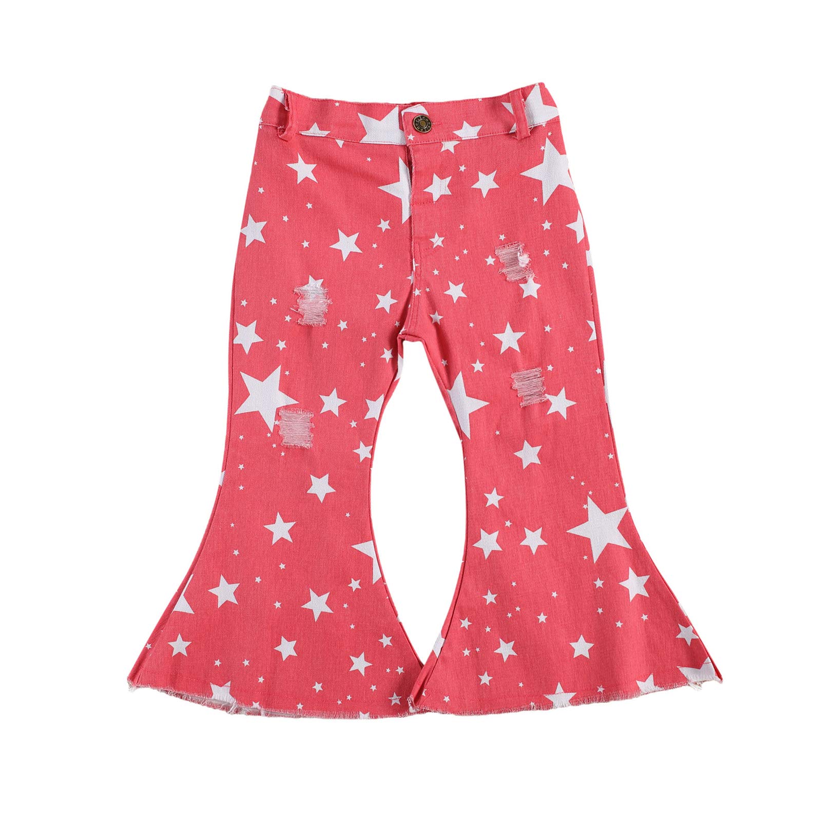 Vohawsa Kids Ripped Bell Bottom Flare Jeans for Boys & Girls - Stretchy Solid Ruffle Leggings & Trousers - Perfect for Toddler Playdates, Parties & Casual Outfits