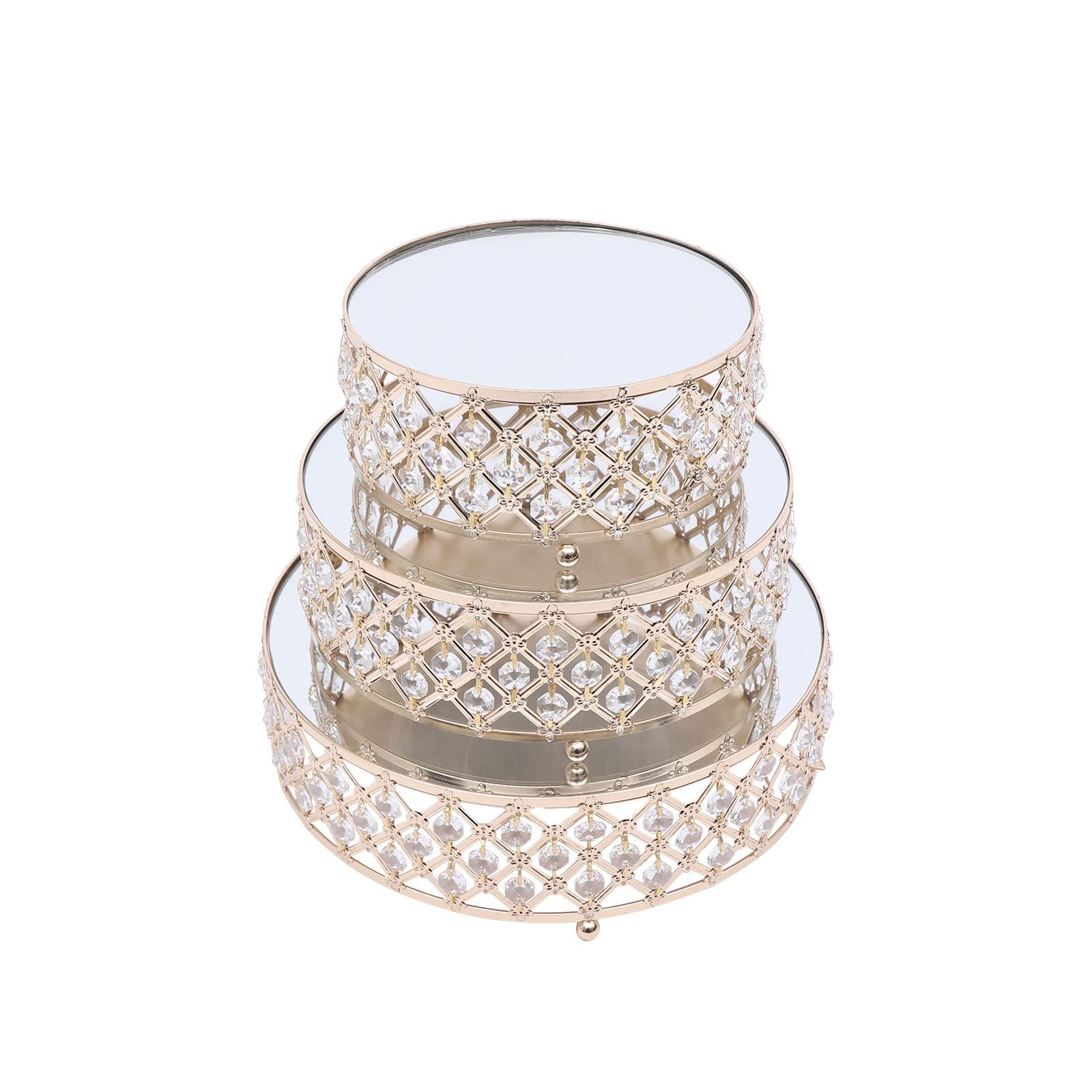 3-Piece Gold Crystal Metal Cake Stand Set with Tempered Glass Tops - Durable Cupcake Stand for Wedding, Birthday Party & Dessert Table Decor - Elegant Serving Tray for Cakes, Pastries & Sweet Displays