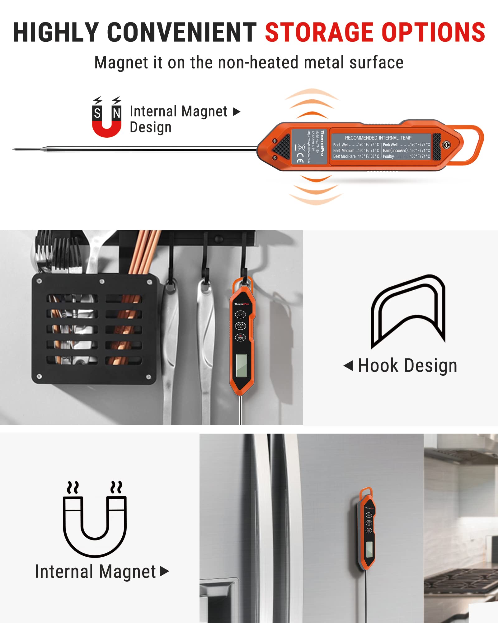 ThermoPro TP15H Waterproof Digital Meat Thermometer - Instant Read Food Thermometer with Backlight & Calibration for Cooking, Grilling, Baking - Perfect for Meat, Liquids, Candy, BBQ, Oven, Turkey & More