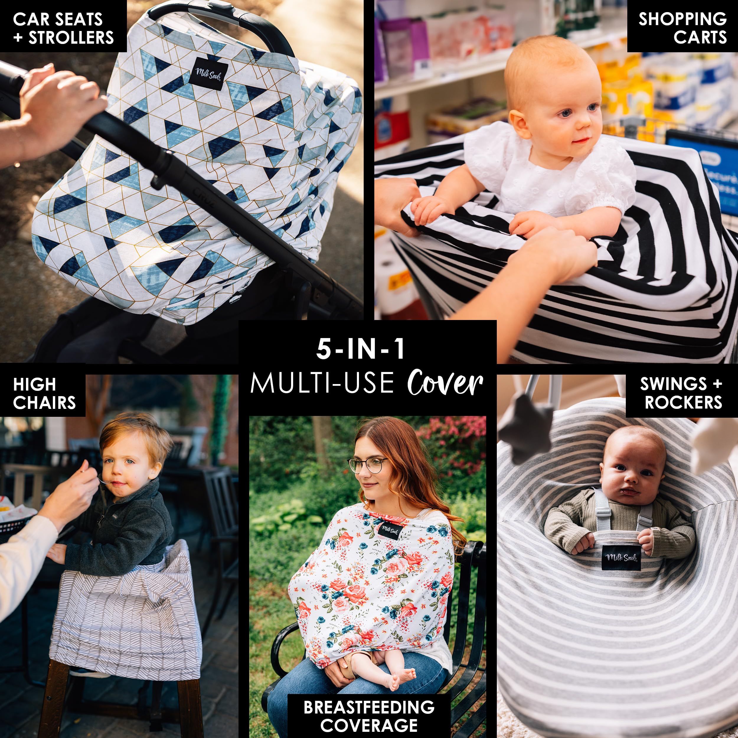 Milk Snob Original 5-in-1 Nursing Cover - Breastfeeding Cover, Baby Car Seat Canopy, Stroller Cover & Infant Carrier Cover - Soft Stretch Fabric for Comfort - Perfect Baby Shower Gift for New Moms (Levi) - Ideal for Nursing in Public, Car Travel & Stroller Outings