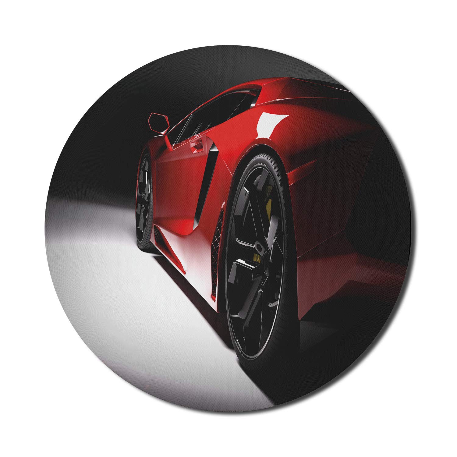 Lunarable Round Gaming Mouse Pad - Non-Slip Thick Rubber Base with Vivid Cartoon Speed Car Design (8 Inch, Black & Red) - Perfect for Computer Work, Gaming & Office Use