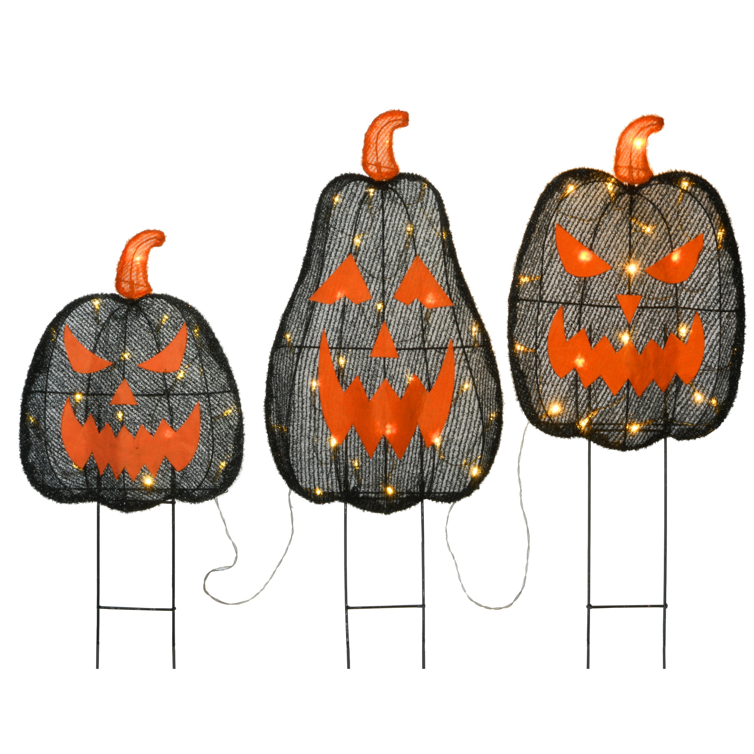 35 in. 3-Piece Halloween LED Lighted Jack O'Lantern Decor Set - Spooky Pumpkin Trio for Indoor/Outdoor Home, Yard, and Party Decorations