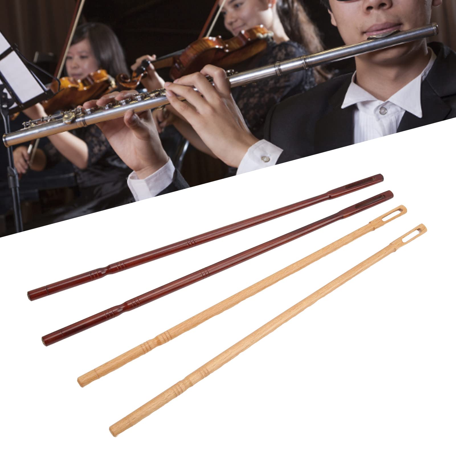 4-Piece Maple Wood Flute Cleaning Rod Kit - Wind Instrument Cleaning Sticks for Flute, Clarinet & Woodwind Accessories - Perfect for Musicians & Band Maintenance