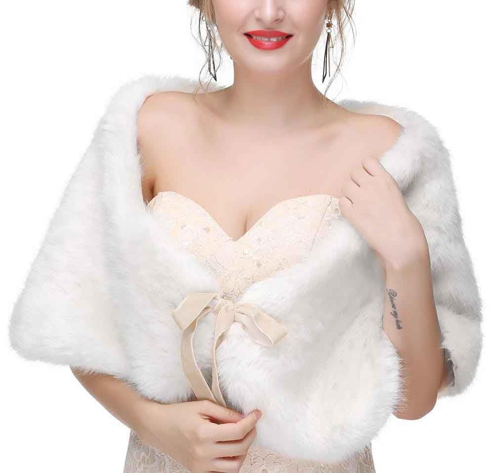 Elegant Women's Wedding Faux Fur Shawl - Soft Bridal Fur Wrap for Evening Dresses & Gowns - Perfect for Brides, Prom & Formal Events